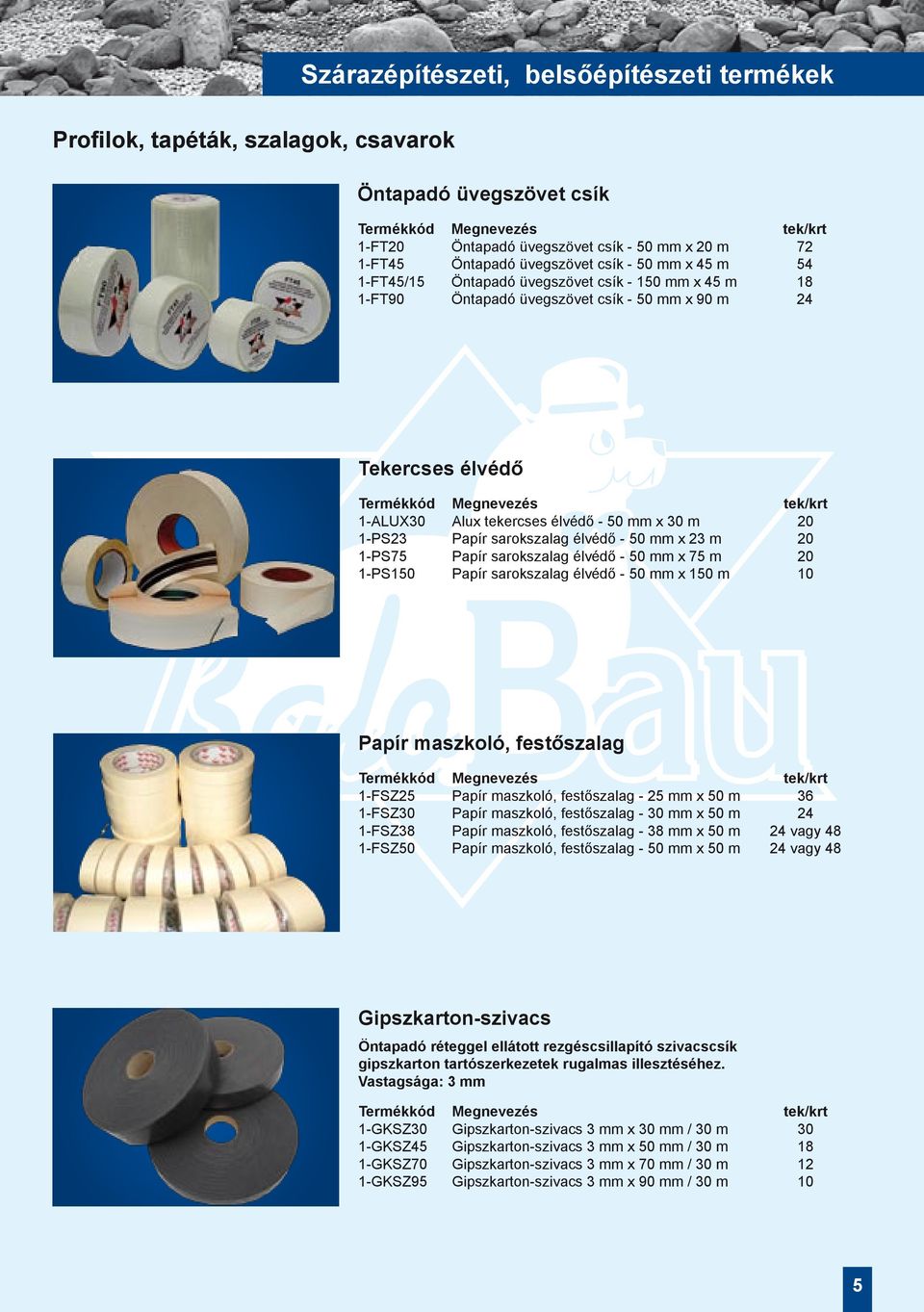 1-ALUX30 Alux tekercses élvédő - 50 mm x 30 m 20 1-PS23 Papír sarokszalag élvédő - 50 mm x 23 m 20 1-PS75 Papír sarokszalag élvédő - 50 mm x 75 m 20 1-PS150 Papír sarokszalag élvédő - 50 mm x 150 m