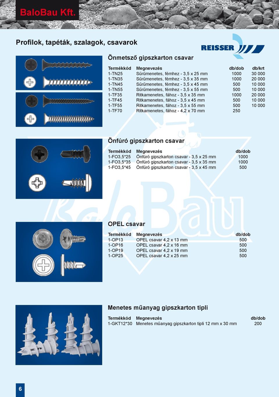 fémhez - 3,5 x 45 mm 500 10 000 1-TN55 Sűrűmenetes, fémhez - 3,5 x 55 mm 500 10 000 1-TF35 Ritkamenetes, fához - 3,5 x 35 mm 1000 20 000 1-TF45 Ritkamenetes, fához - 3,5 x 45 mm 500 10 000 1-TF55