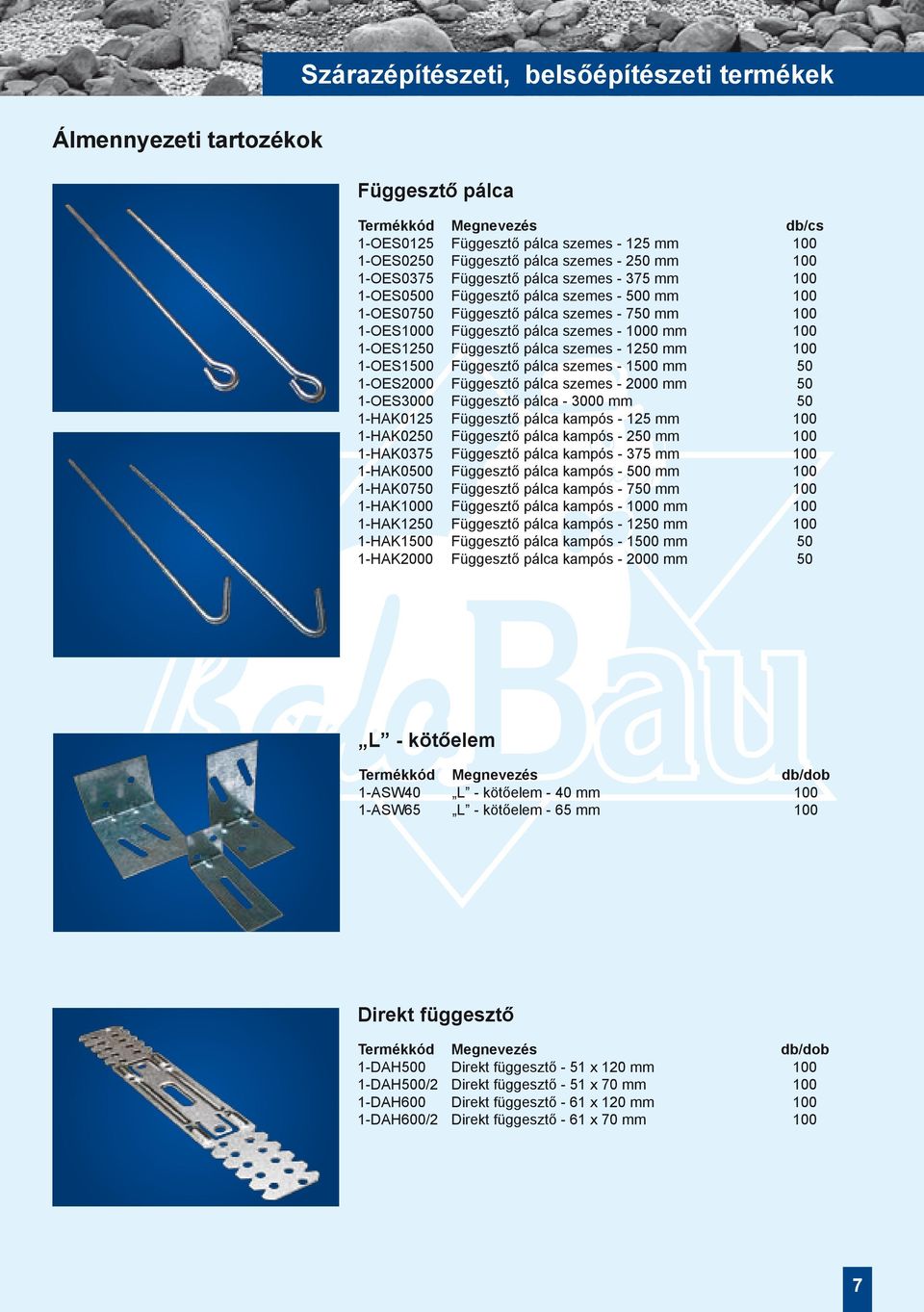 Függesztő pálca szemes - 1250 mm 100 1-OES1500 Függesztő pálca szemes - 1500 mm 50 1-OES2000 Függesztő pálca szemes - 2000 mm 50 1-OES3000 Függesztő pálca - 3000 mm 50 1-HAK0125 Függesztő pálca