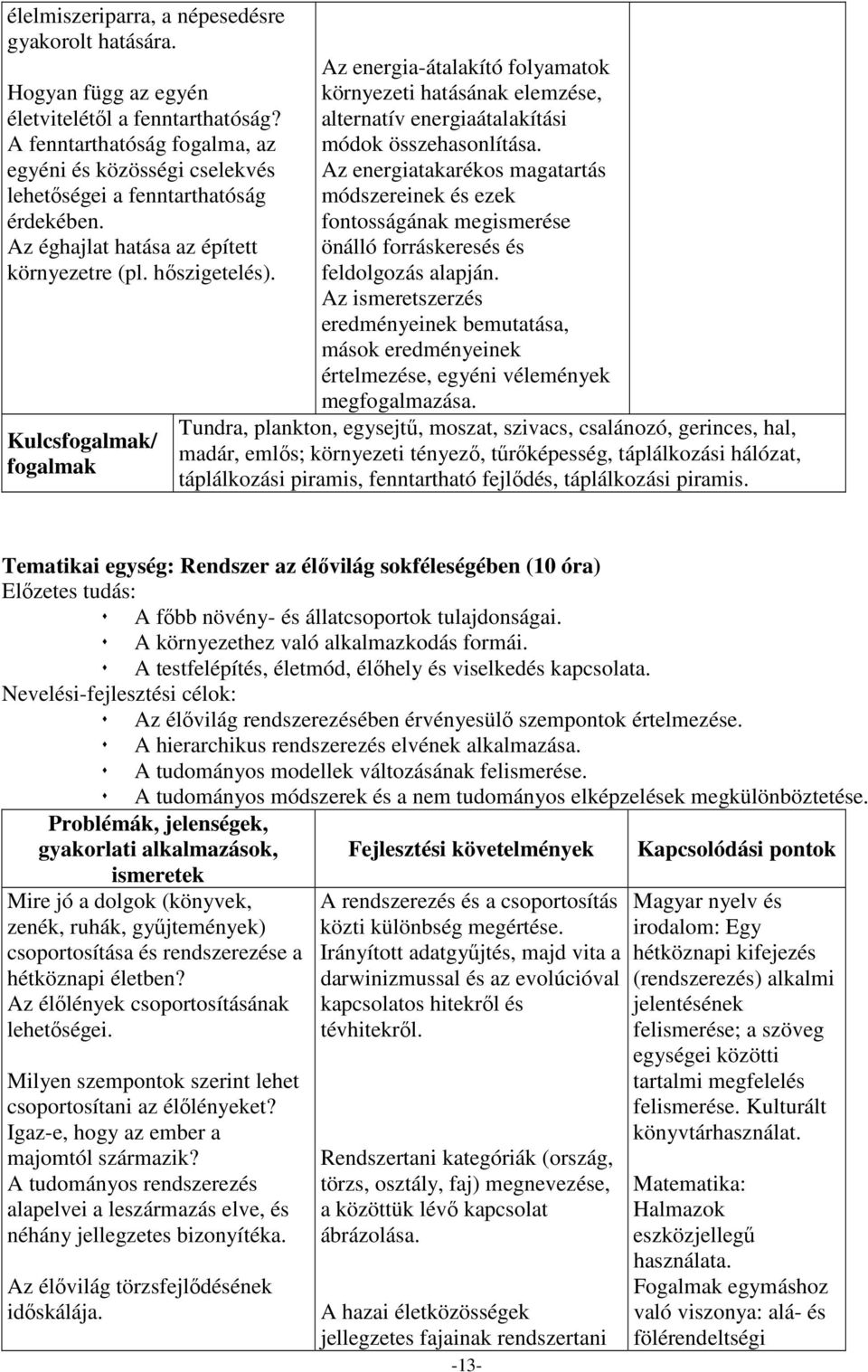 Kulcs/ Az energia-átalakító folyamatok környezeti hatásának elemzése, alternatív energiaátalakítási módok összehasonlítása.