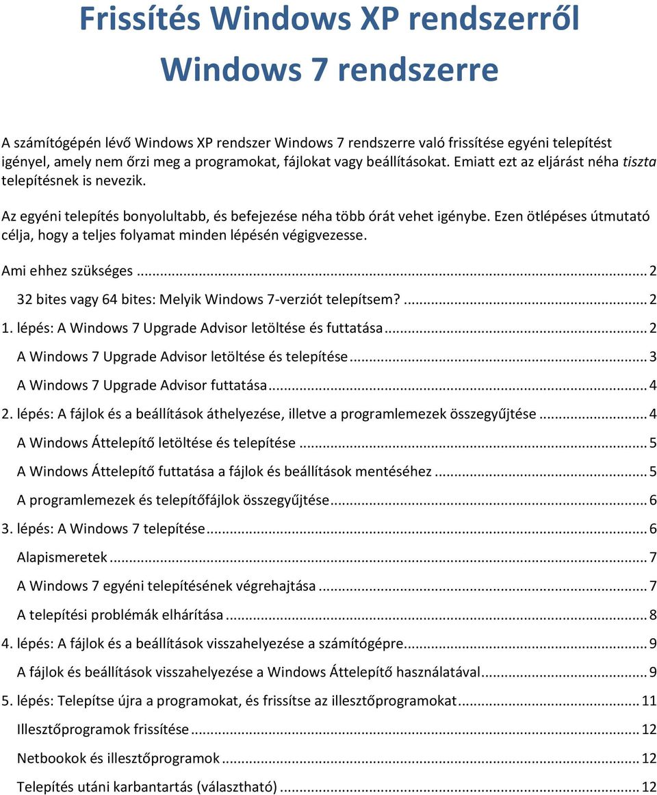 Frissítés Windows XP rendszerről Windows 7 rendszerre - PDF Free Download