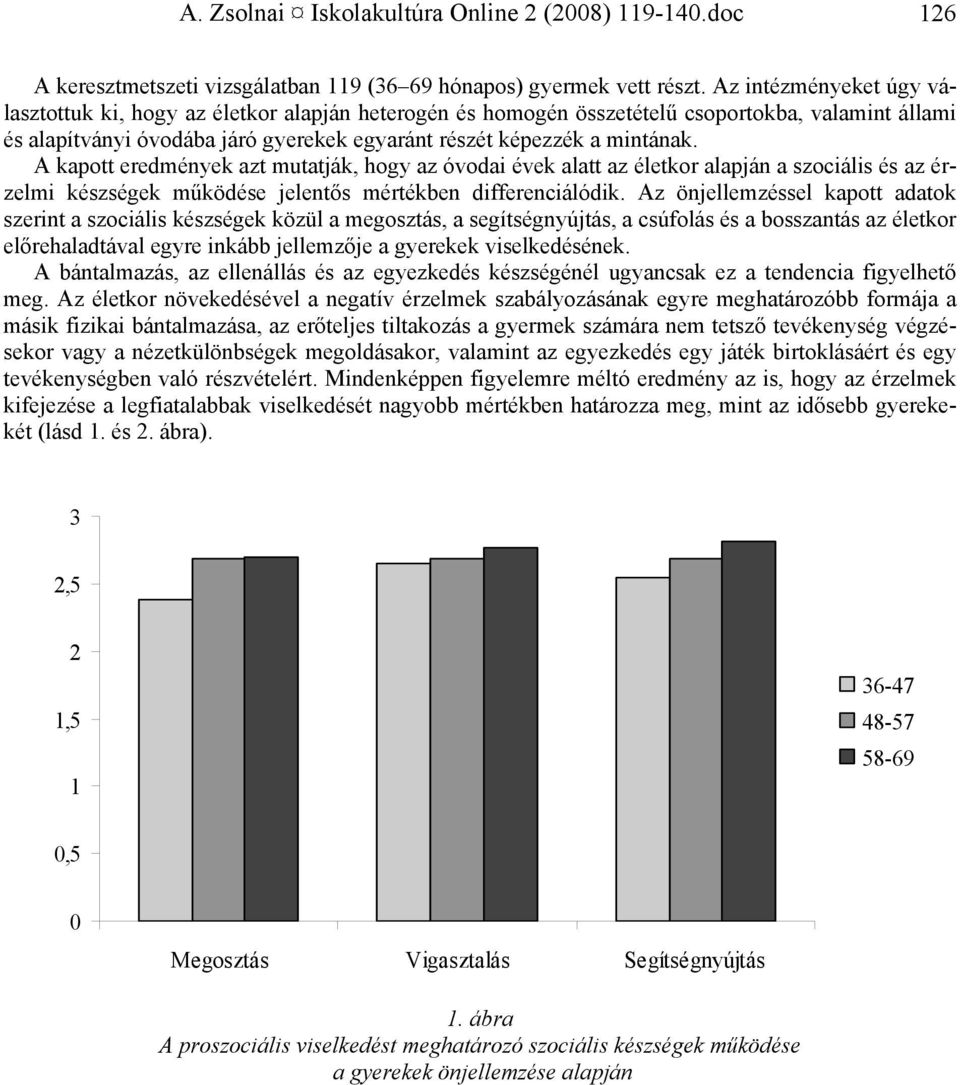 A kapott eredmények azt mutatják, hogy az óvodai évek alatt az életkor alapján a szociális és az érzelmi készségek működése jelentős mértékben differenciálódik.