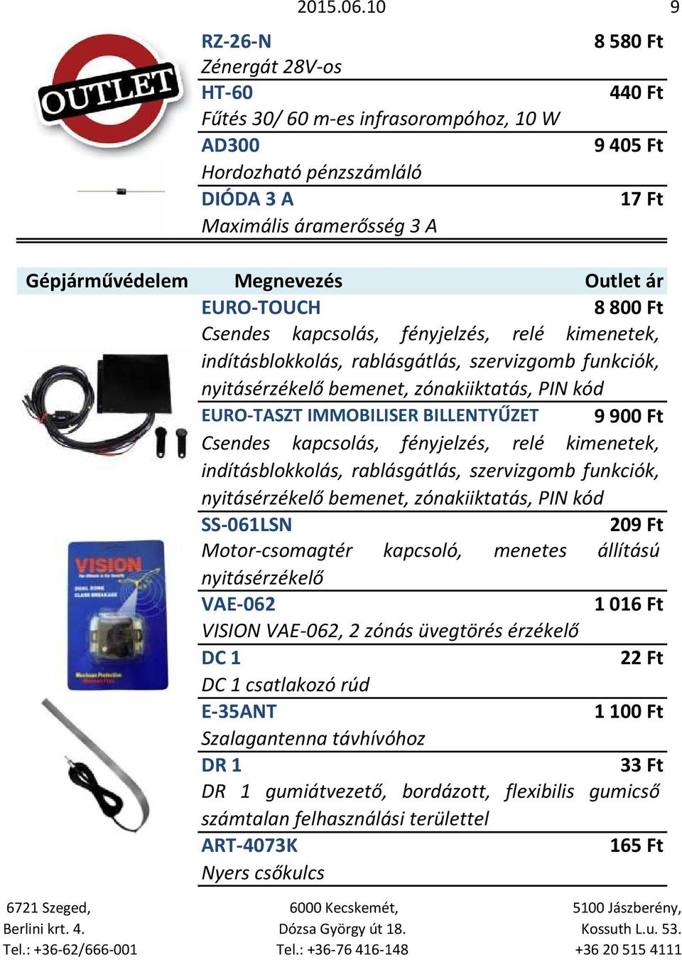 8800 Ft Csendes kapcsolás, fényjelzés, relé kimenetek, indításblokkolás, rablásgátlás, szervizgomb funkciók, nyitásérzékelő bemenet, zónakiiktatás, PIN kód EURO-TASZT IMMOBILISER BILLENTYŰZET 9900 Ft