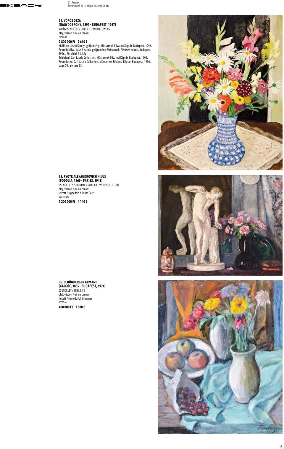 Reproduced: Carl Laszlo Collection, Műcsarnok-Fővárosi Képtár, Budapest, 1996., page 70., picture 53. 95.