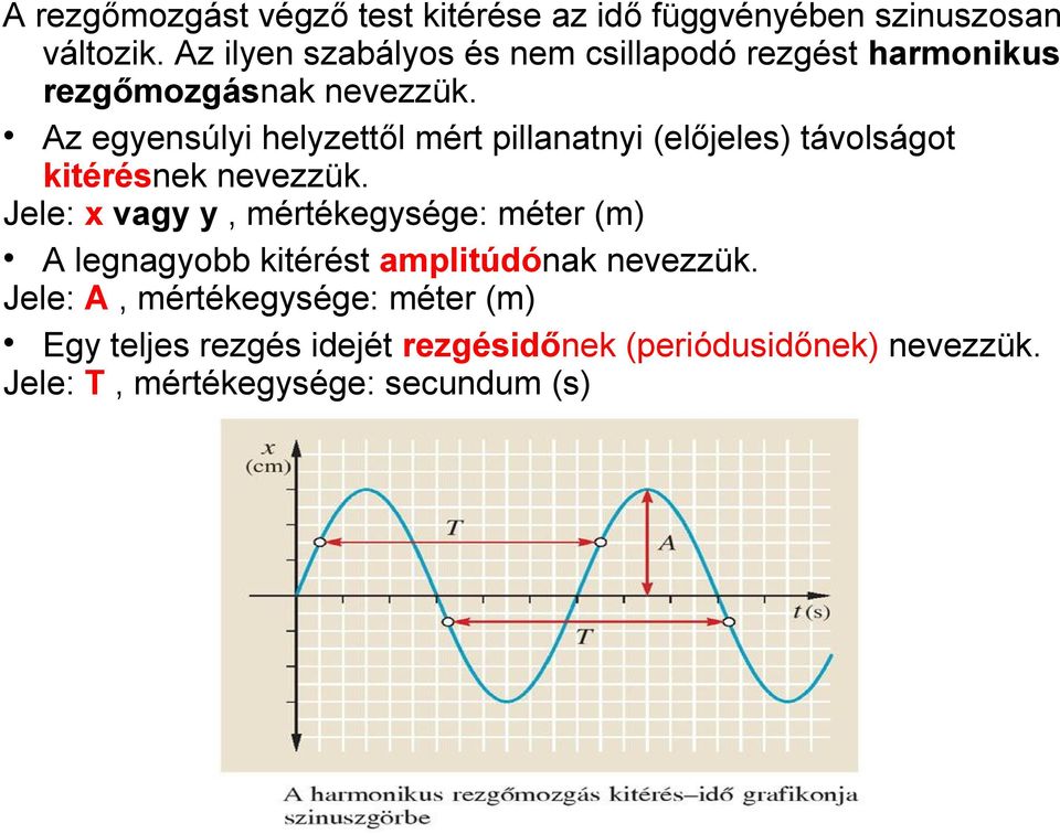 Az egyensúlyi helyzettől mért pillanatnyi (előjeles) távolságot kitérésnek nevezzük.