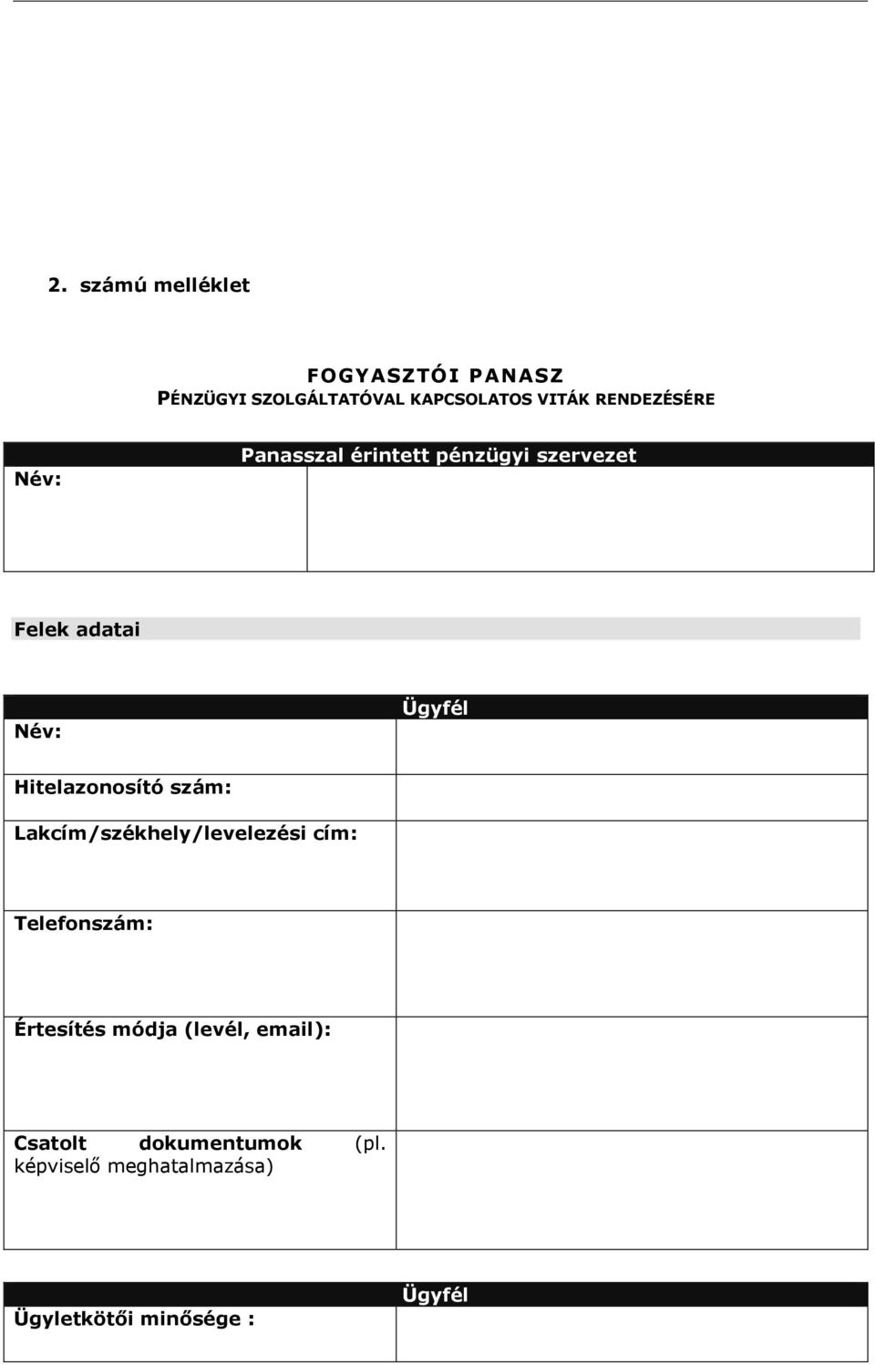 Hitelazonosító szám: Lakcím/székhely/levelezési cím: Telefonszám: Értesítés módja