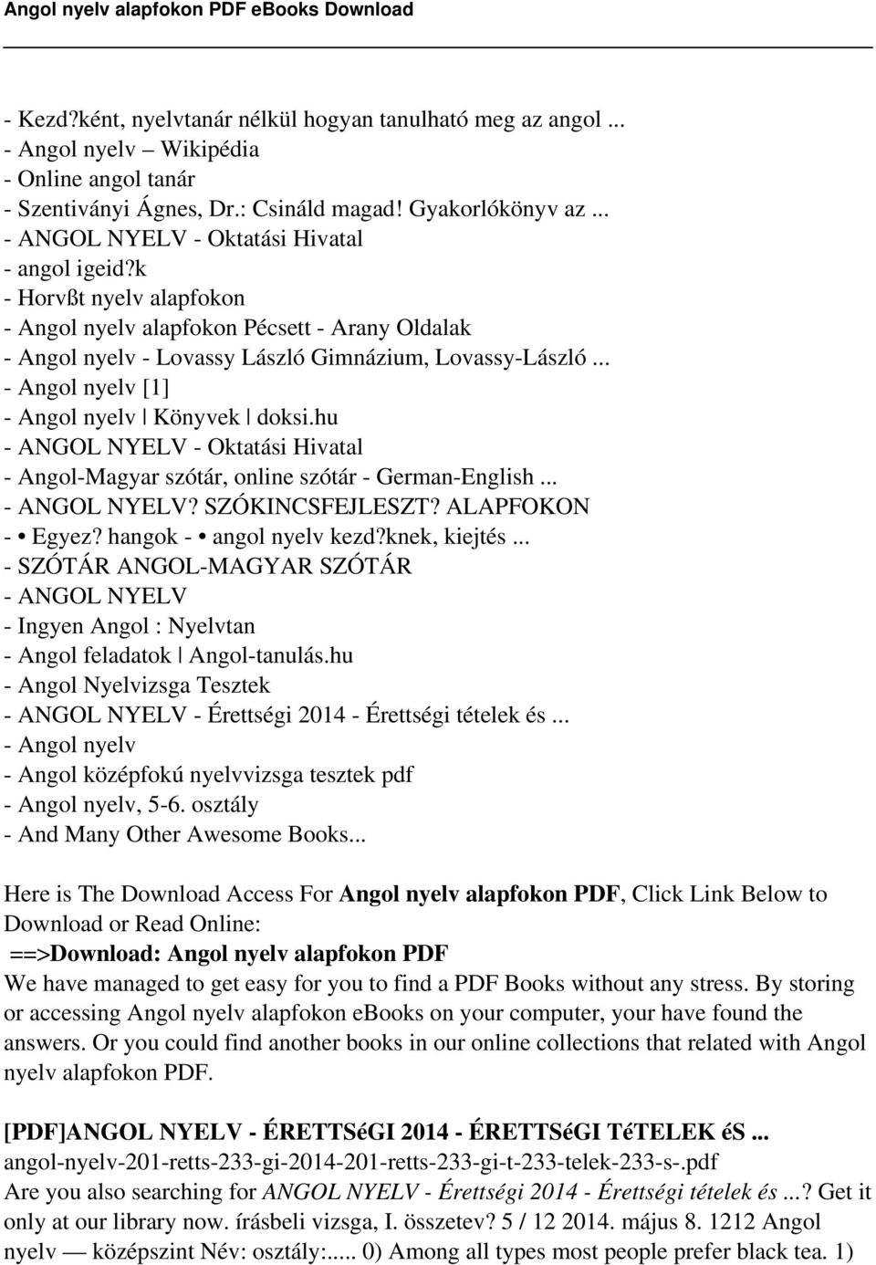Angol nyelv alapfokon - PDF Free Download