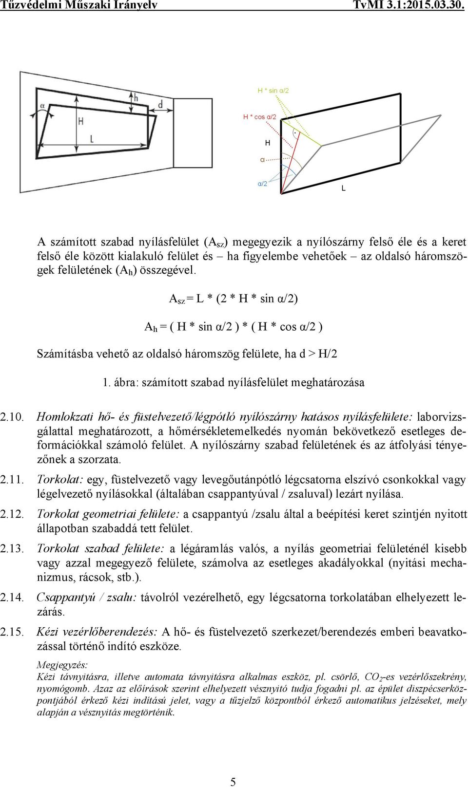 Homlokzati hő- és füstelvezető/légpótló nyílószárny hatásos nyílásfelülete: laborvizsgálattal meghatározott, a hőmérsékletemelkedés nyomán bekövetkező esetleges deformációkkal számoló felület.