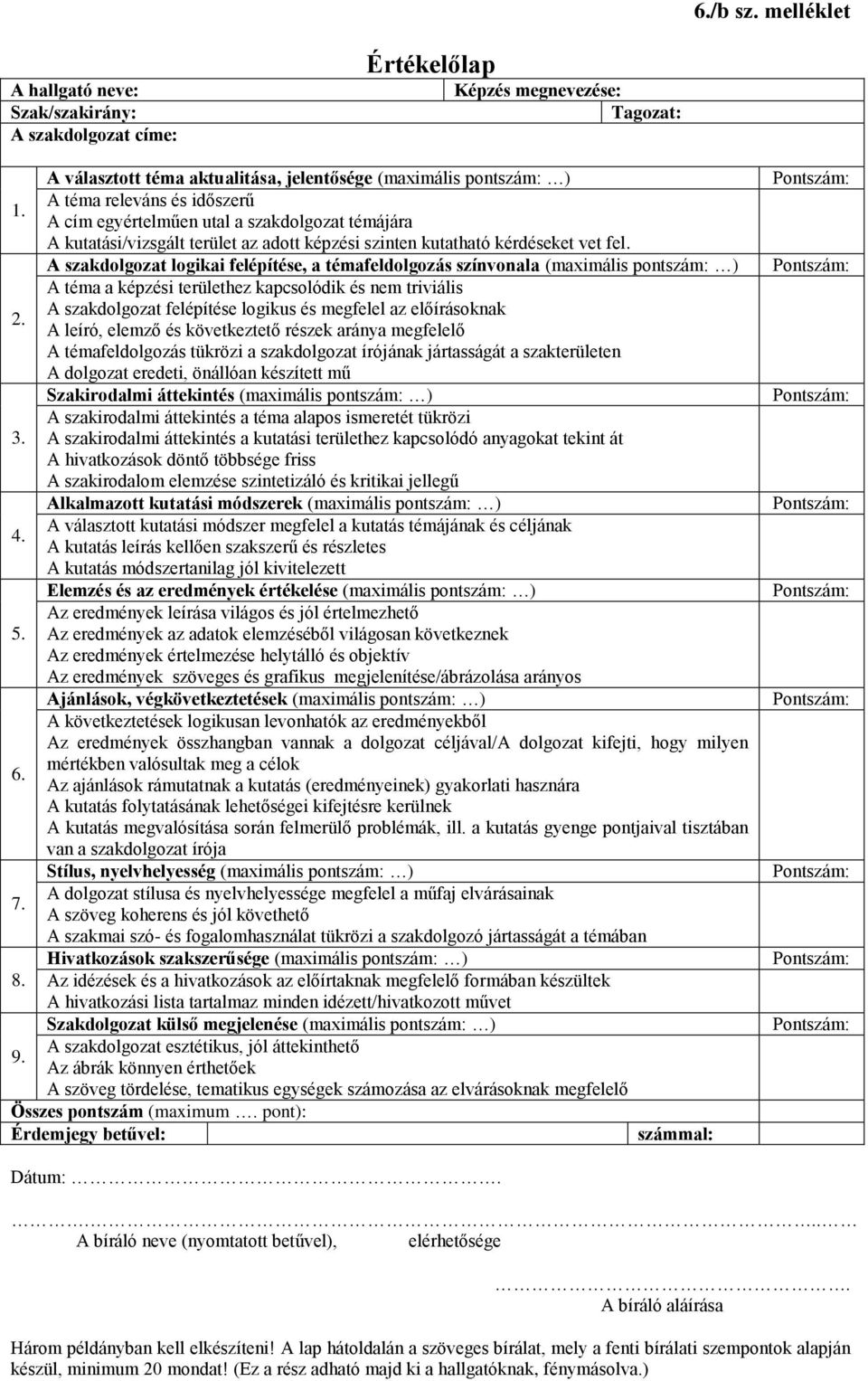 1. A cím egyértelműen utal a szakdolgozat témájára A kutatási/vizsgált terület az adott képzési szinten kutatható kérdéseket vet fel.