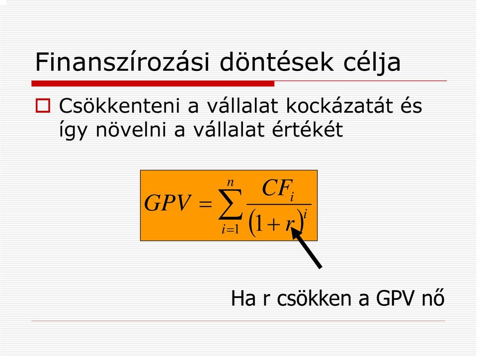 így növelni a vállalat értékét GPV =