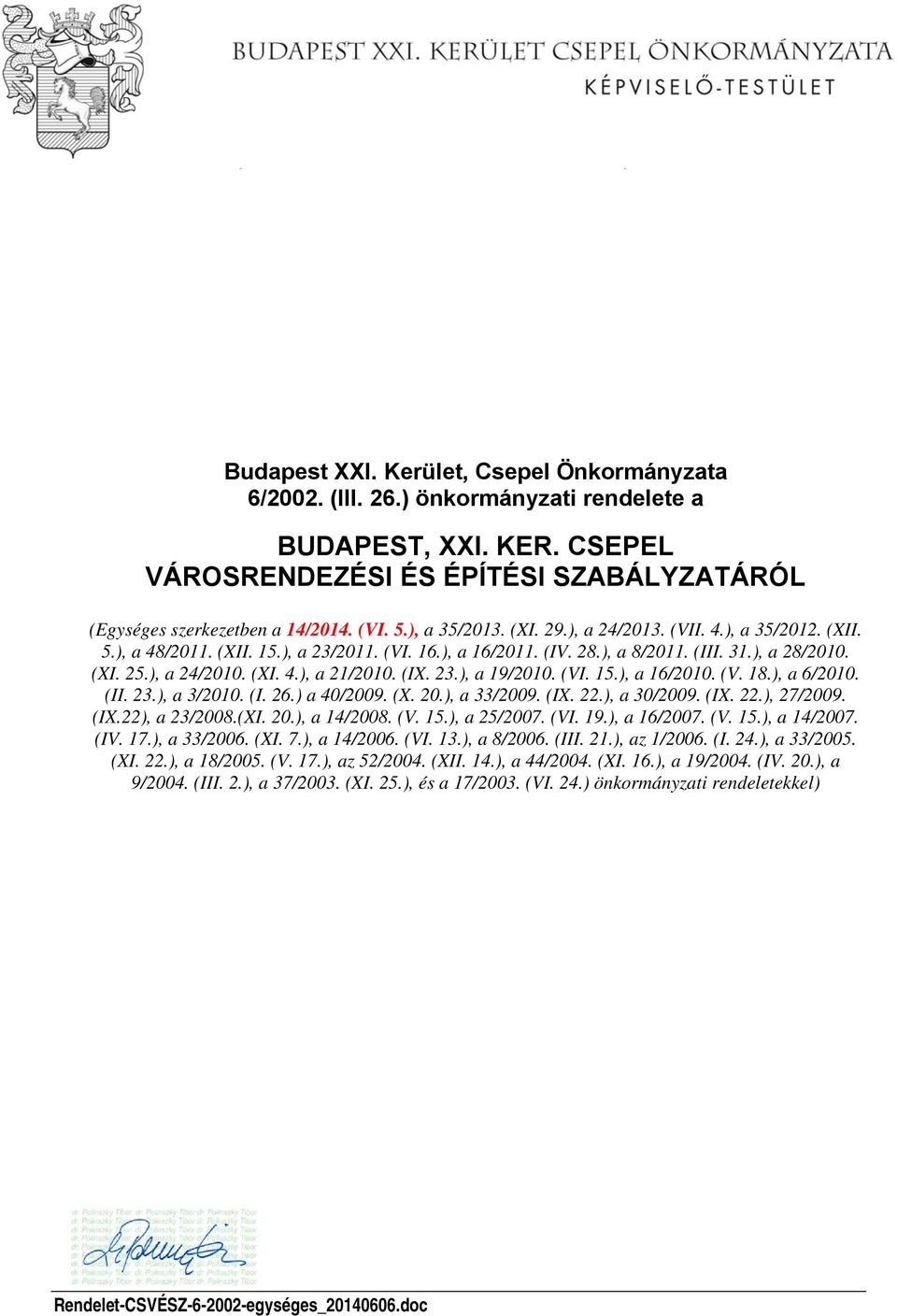 (IX. 23.), a 19/2010. (VI. 15.), a 16/2010. (V. 18.), a 6/2010. (II. 23.), a 3/2010. (I. 26.) a 40/2009. (X. 20.), a 33/2009. (IX. 22.), a 30/2009. (IX. 22.), 27/2009. (IX.22), a 23/2008.(XI. 20.), a 14/2008.