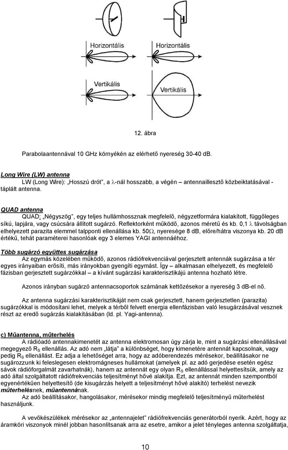 QUAD antenna QUAD: Négyszög, egy teljes hullámhossznak megfelelő, négyzetformára kialakított, függőleges síkú, lapjára, vagy csúcsára állított sugárzó. Reflektorként működő, azonos méretű és kb.