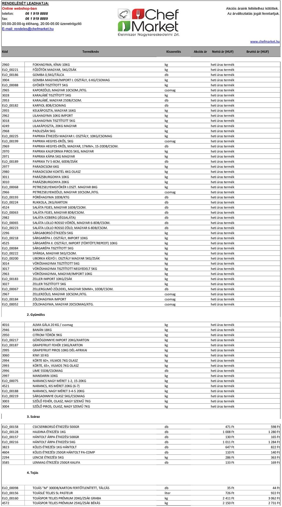 csomag heti áras termék 3028 KARALÁBÉ TISZTÍTOTT 5KG kg heti áras termék 2953 KARALÁBÉ, MAGYAR 25DB/CSOM.