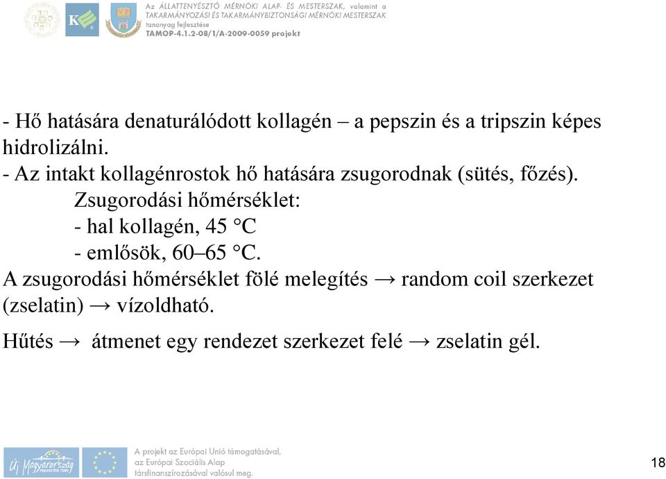 Zsugorodási hőmérséklet: - hal kollagén, 45 C - emlősök, 60 65 C.