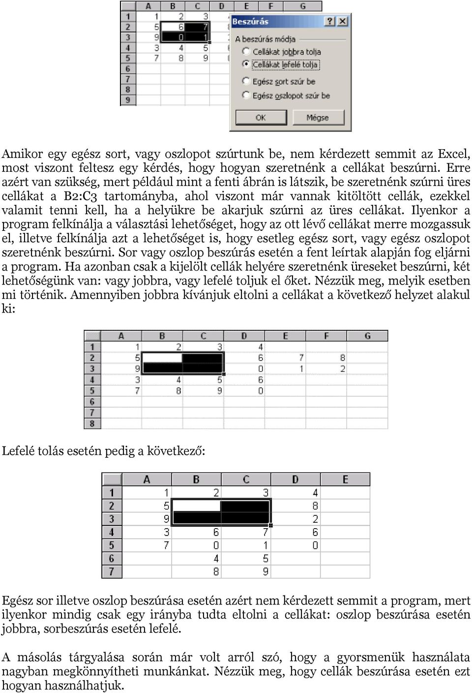 helyükre be akarjuk szúrni az üres cellákat.