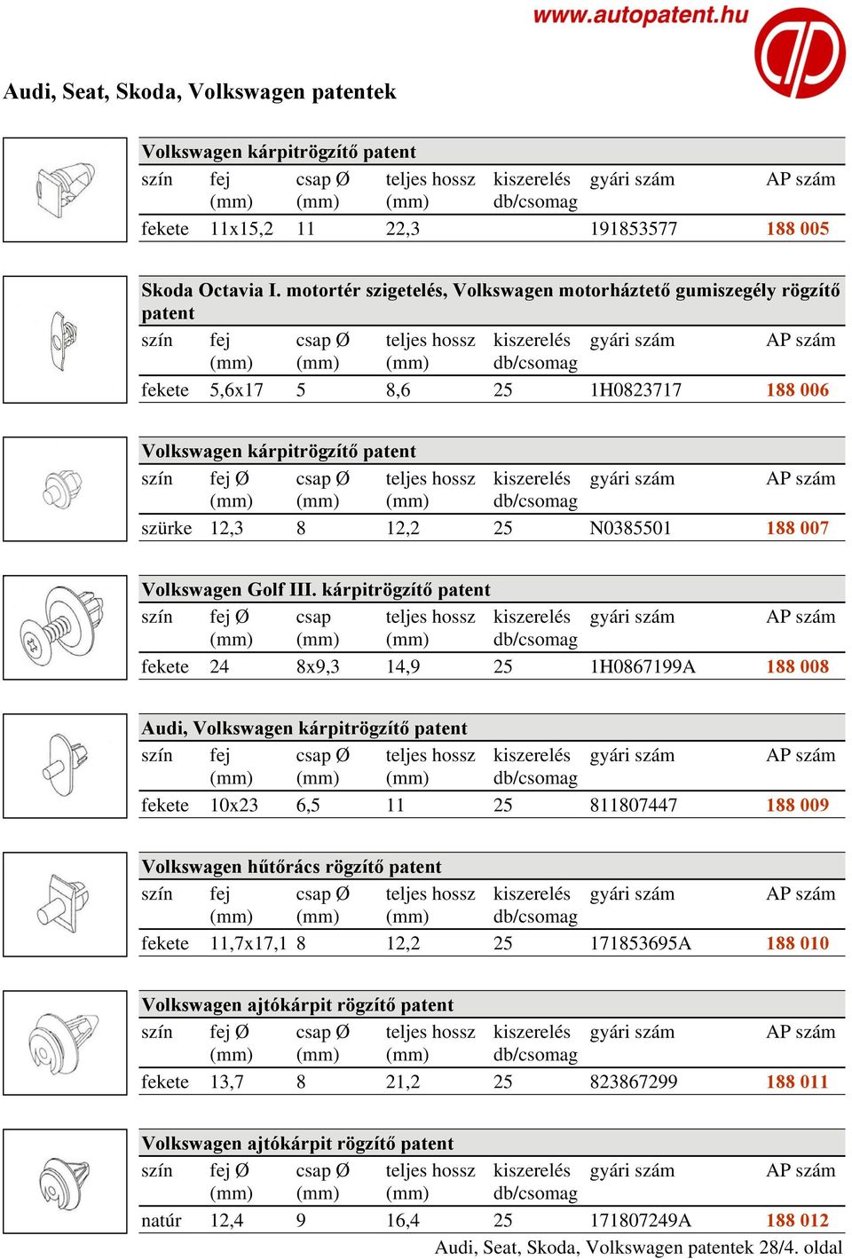 Audi, Seat, Skoda, Volkswagen patentek - PDF Ingyenes letöltés