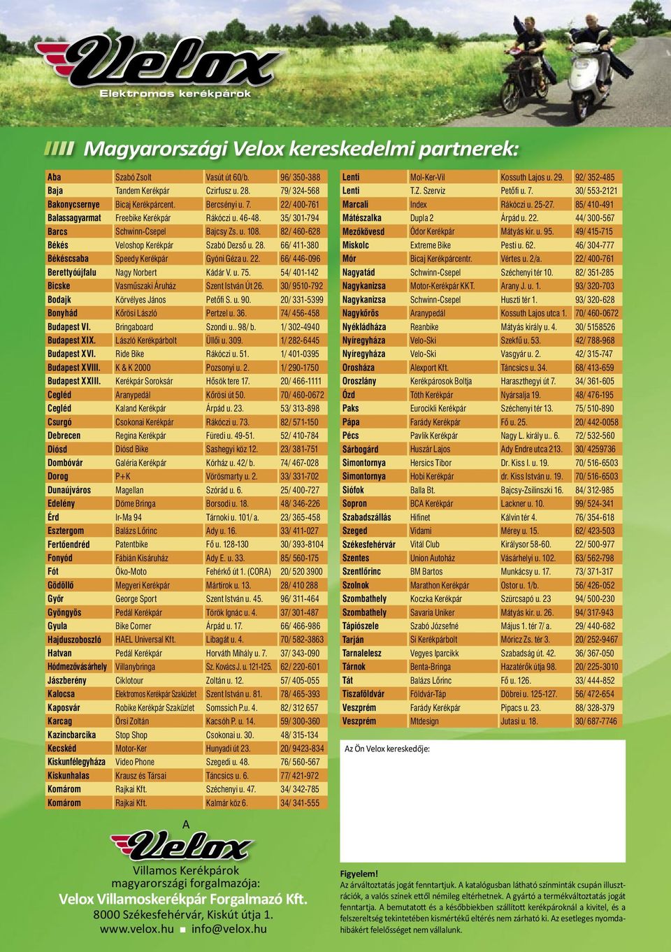 . 66/ 446-096 Berettyóújfalu Nagy Norbert Kádár V. u. 75. 54/ 401-14 Bicske Vasmûszaki Áruház Szent István Út 6. 30/ 9510-79 Bodajk Körvélyes János Petôfi S. u. 90.