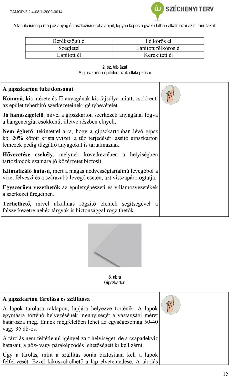 Jó hangszigetelő, mivel a gipszkarton szerkezeti anyagánál fogva a hangenergiát csökkenti, illetve részben elnyeli. Nem éghető, tekintettel arra, hogy a gipszkartonban lévő gipsz kb.