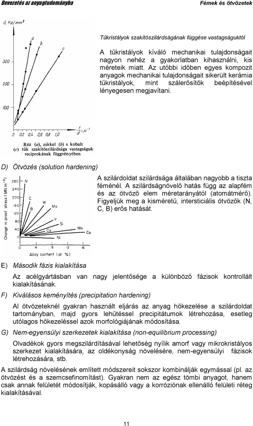 D) Ötvözés (solution hardening) A szilárdoldat szilárdsága általában nagyobb a tiszta féménél. A szilárdságnövelı hatás függ az alapfém és az ötvözı elem méretarányától (atomátmérı).