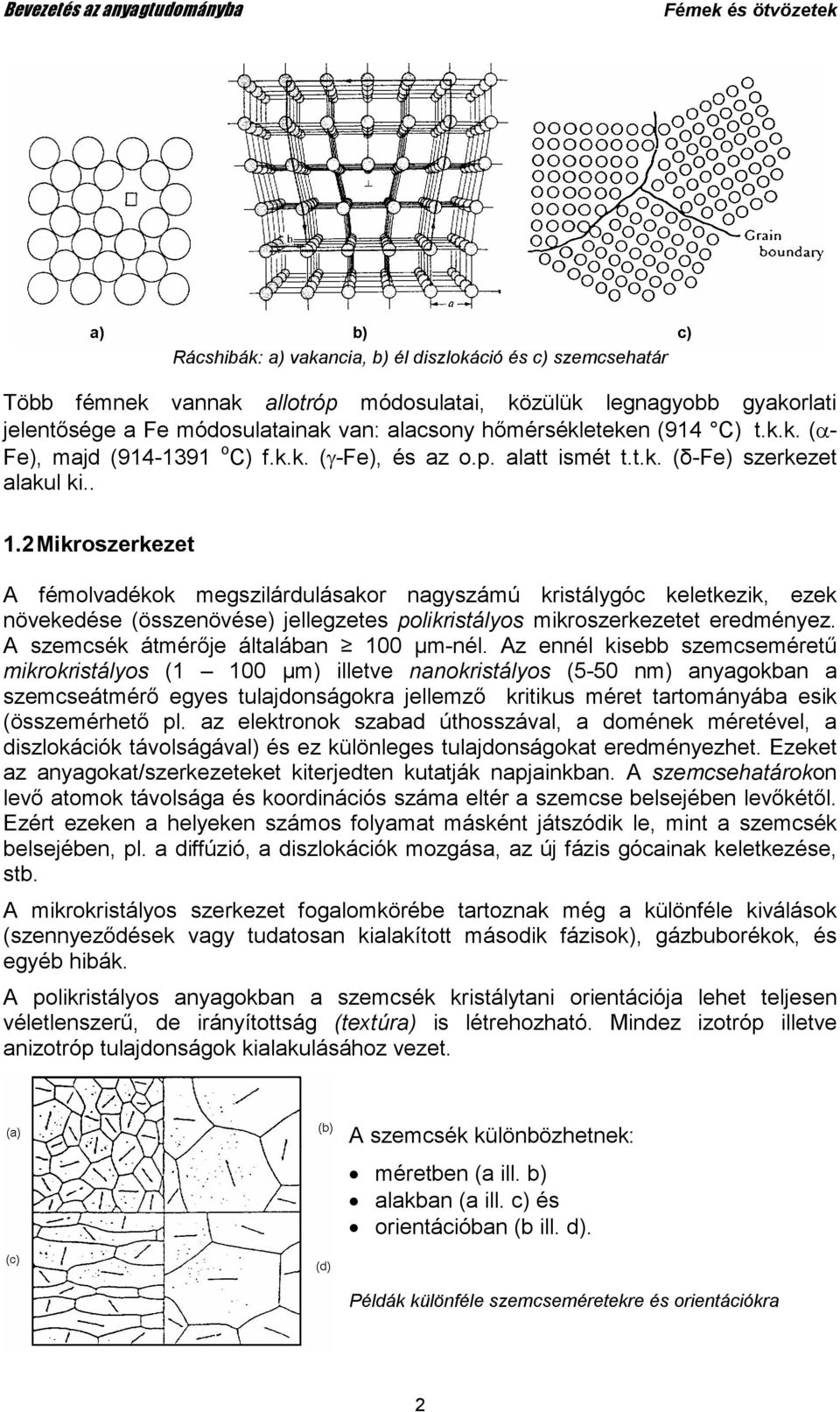 2 Mikroszerkezet A fémolvadékok megszilárdulásakor nagyszámú kristálygóc keletkezik, ezek növekedése (összenövése) jellegzetes polikristályos mikroszerkezetet eredményez.