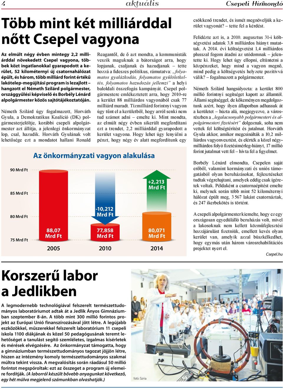 Németh Szilárd úgy fogalmazott, Horváth Gyula, a Demokratikus Koalíció (DK) polgármesterjelöltje, korábbi csepeli alpolgármester azt állítja, a jelenlegi önkormányzat lop, csal, hazudik.