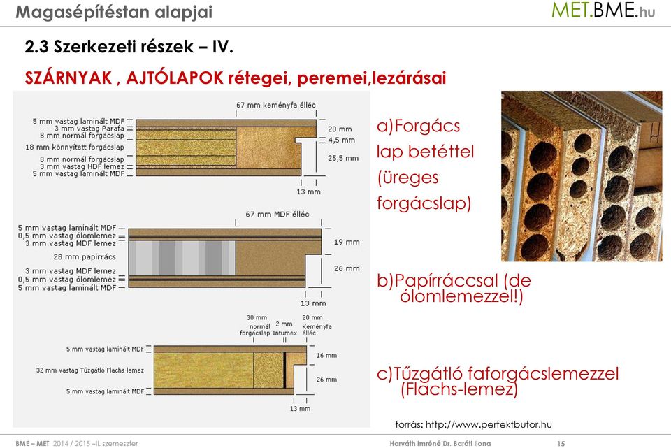 lap betéttel (üreges forgácslap) b)papírráccsal (de