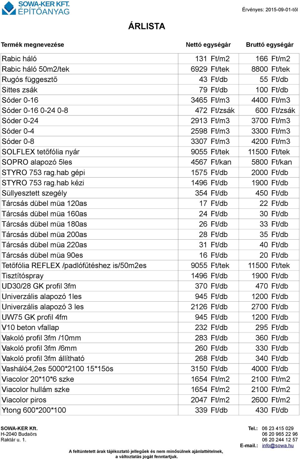 5800 Ft/kan STYRO 753 rag.hab gépi 1575 Ft/db 2000 Ft/db STYRO 753 rag.