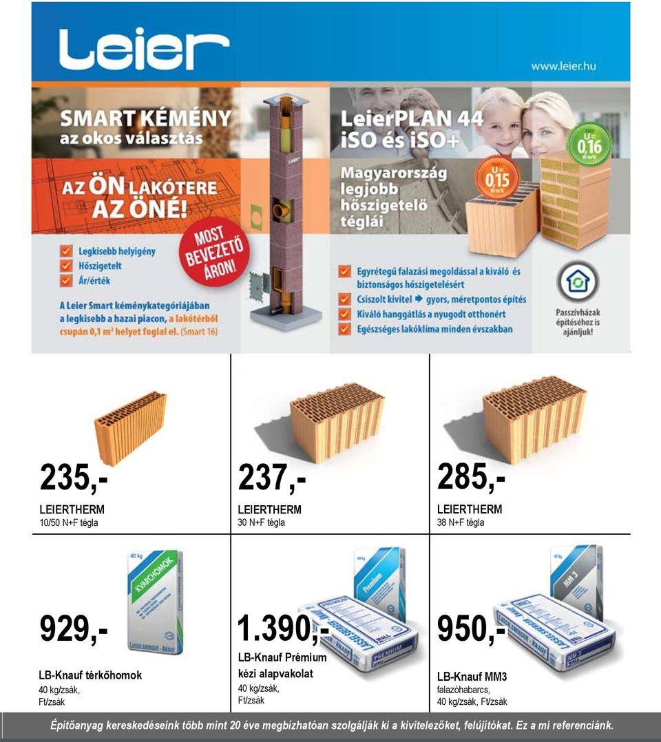 390,- LB-Knauf Prémium kézi alapvakolat 40 kg/zsák, Ft/zsák 237,- 235,- 929,- 285,- 950,-