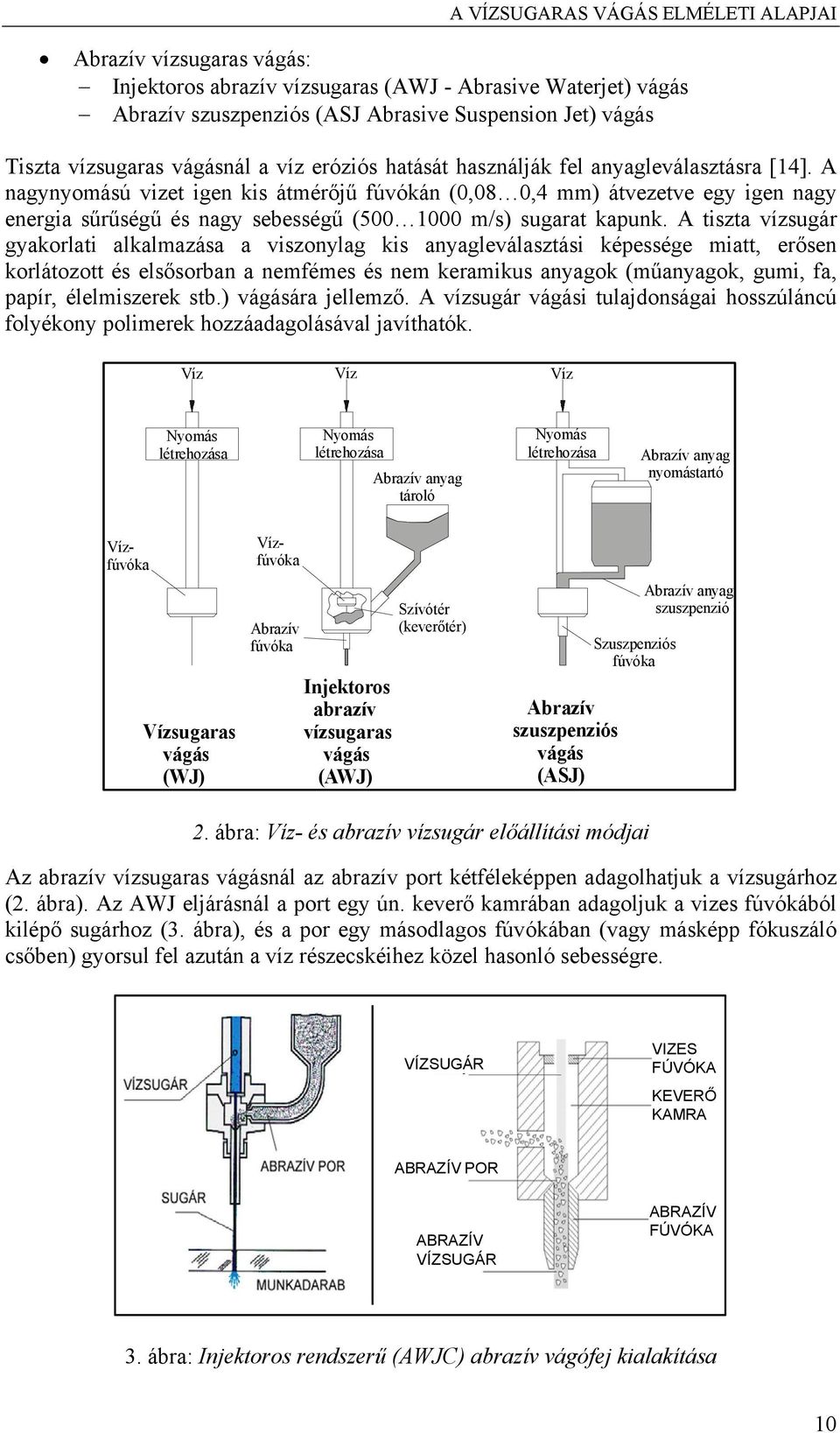 A nagynyomású vizet igen kis átmérőjű fúvókán (0,08 0,4 mm) átvezetve egy igen nagy energia sűrűségű és nagy sebességű (500 1000 m/s) sugarat kapunk.