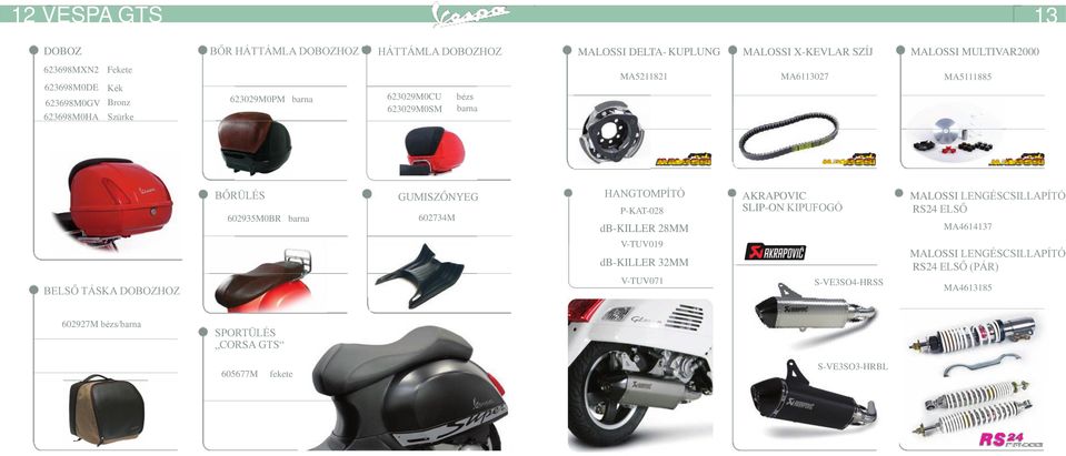 BŐRÜLÉS GUMISZŐNYEG HANGTOMPÍTÓ AKRAPOVIC MALOSSI LENGÉSCSILLAPÍTÓ SLIP-ON KIPUFOGÓ RS24 ELSŐ 602935M0BR barna 602734M P-KAT-028 db-killer 28MM V-TUV019