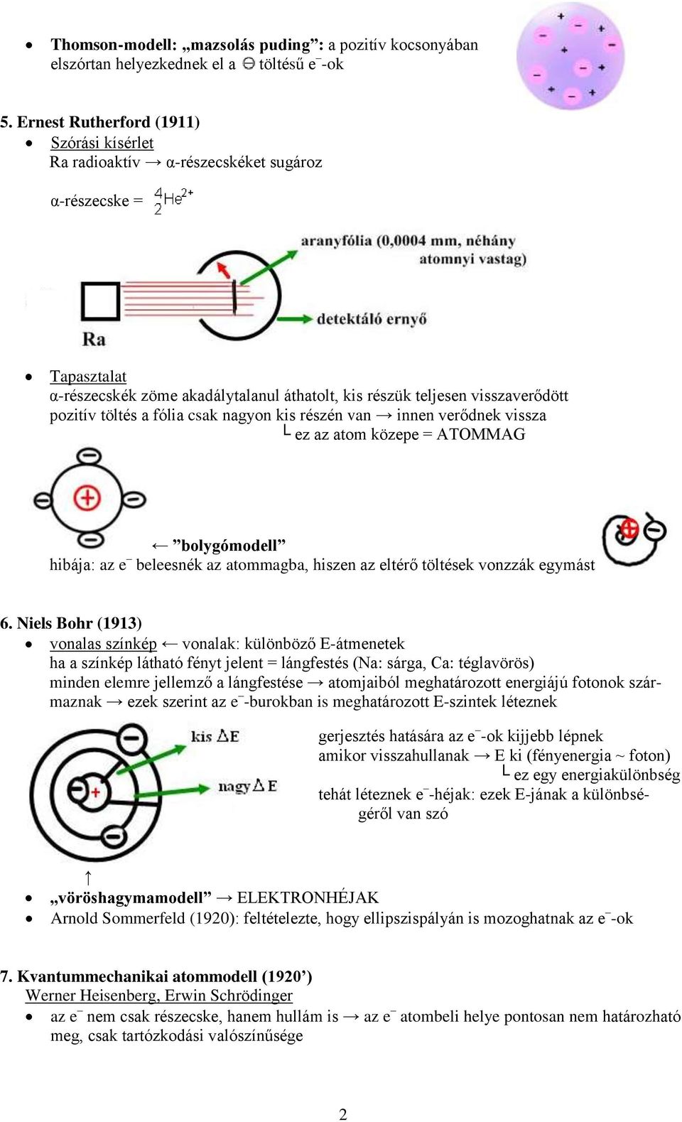 fólia csak nagyon kis részén van innen verődnek vissza ez az atom közepe = ATOMMAG bolygómodell hibája: az e beleesnék az atommagba, hiszen az eltérő töltések vonzzák egymást 6.