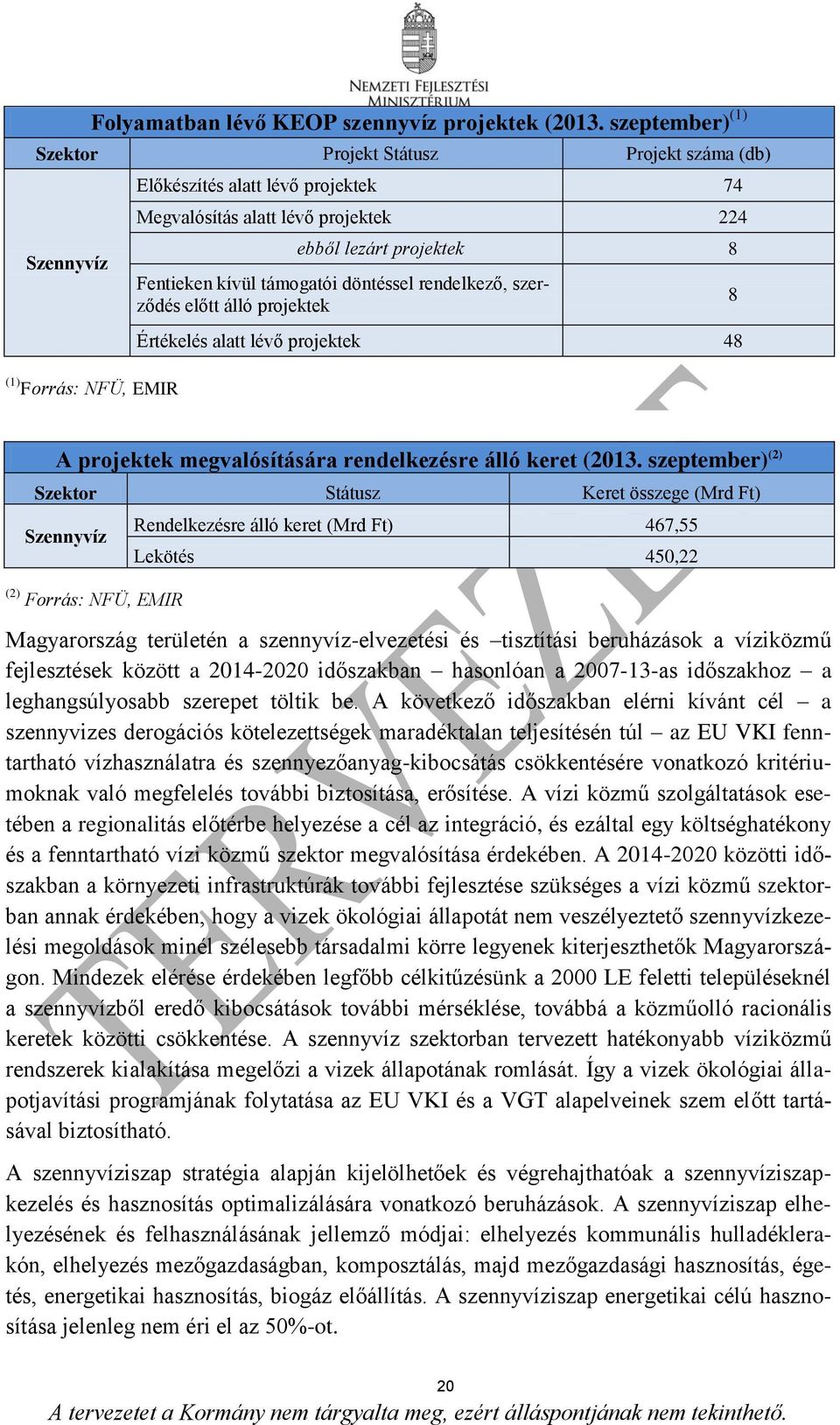 kívül támogatói döntéssel rendelkező, szerződés előtt álló projektek Értékelés alatt lévő projektek 48 8 A projektek megvalósítására rendelkezésre álló keret (2013.