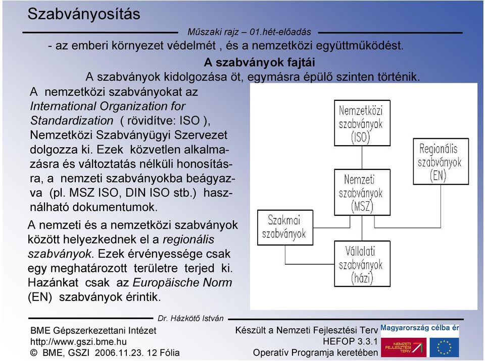 A nemzetközi szabványokat az International Organization for Standardization ( rövidítve: ISO ), Nemzetközi Szabványügyi Szervezet dolgozza ki.