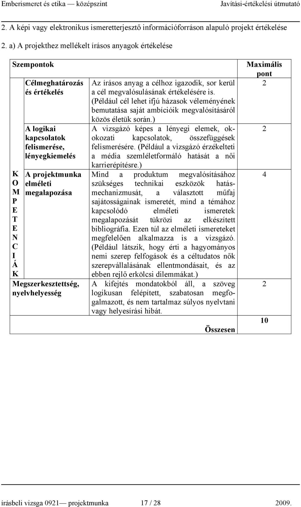 nyelvhelyesség Az írásos anyag a célhoz igazodik, sor kerül a cél megvalósulásának értékelésére is.