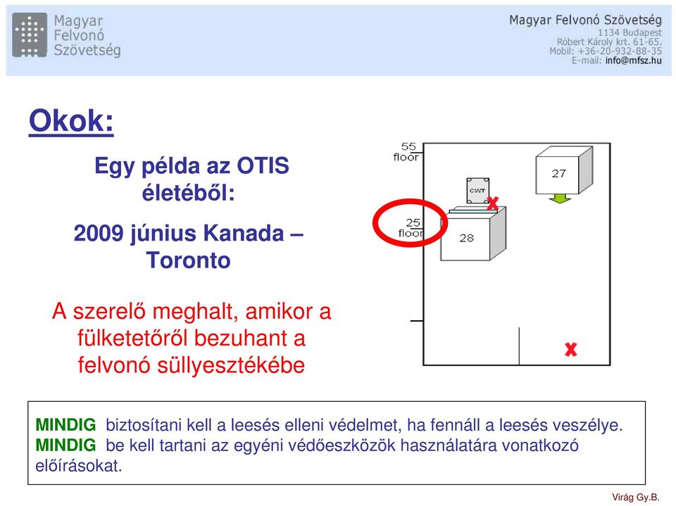 biztosítani kell a leesés elleni védelmet, ha fennáll a leesés veszélye.