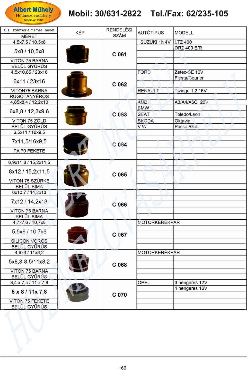 Passat/Golf C 064 PA 70 FEKETE 6,9x11,8 / 15,2x11,5 8x12 / 15,2x11,5 C 065 VITON 75 SZÜRKE 6x10,7 / 14,2x13 7x12 / 14,2x13 C 066 4,7x7,6 / 10,7x8 5,5x8 / 10,7x8