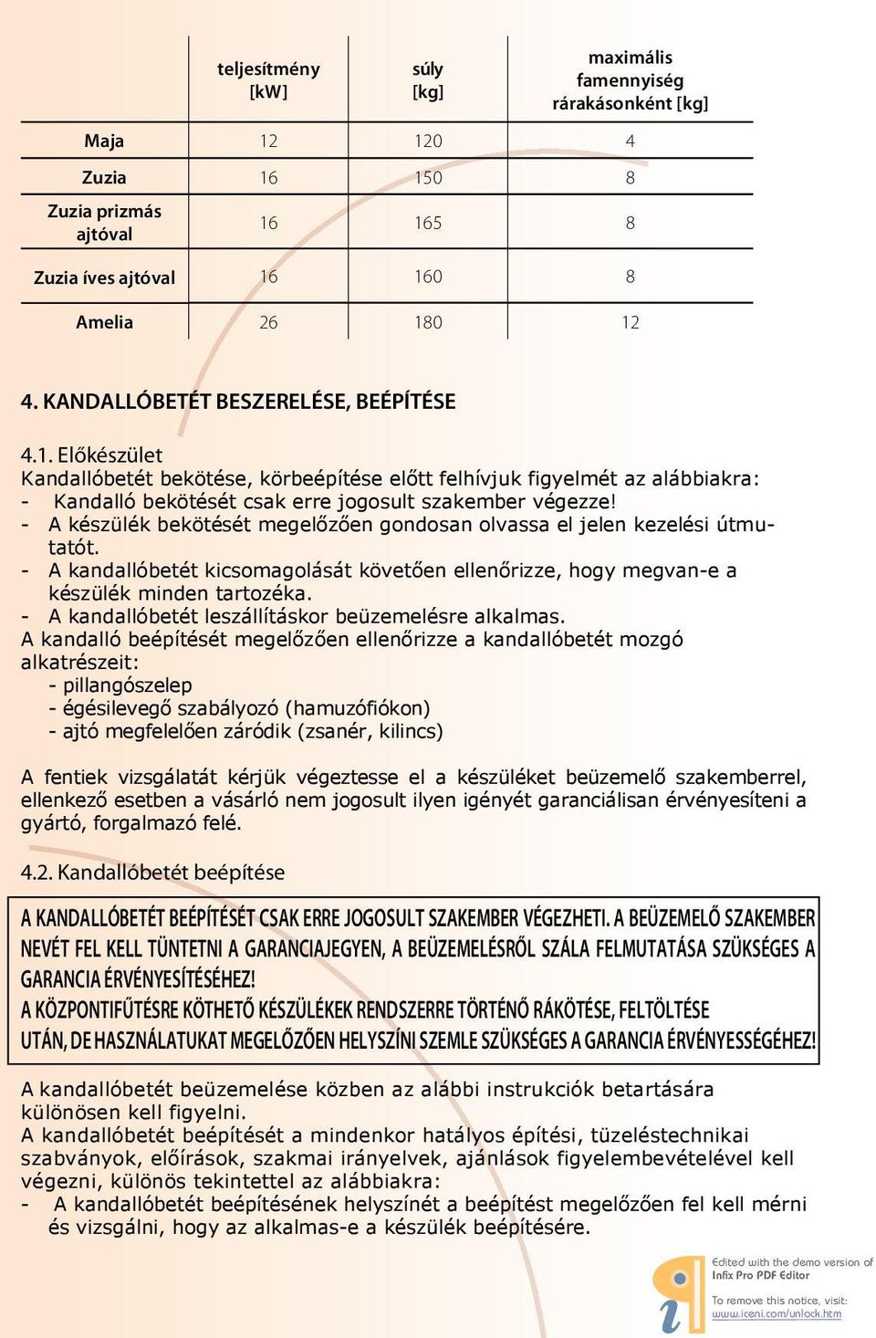 - A készülék bekötését megelőzően gondosan olvassa el jelen kezelési útmutatót. - A kandallóbetét kicsomagolását követően ellenőrizze, hogy megvan-e a készülék minden tartozéka.