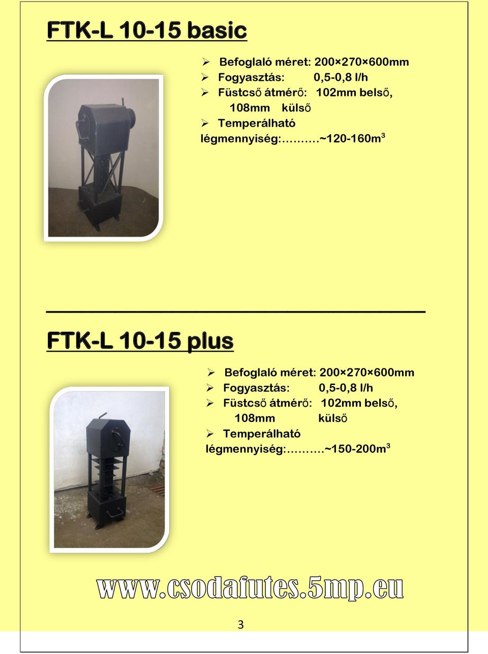 ~120-160m 3 FTK-L 10-15 plus Befoglaló méret: 200 270 600mm