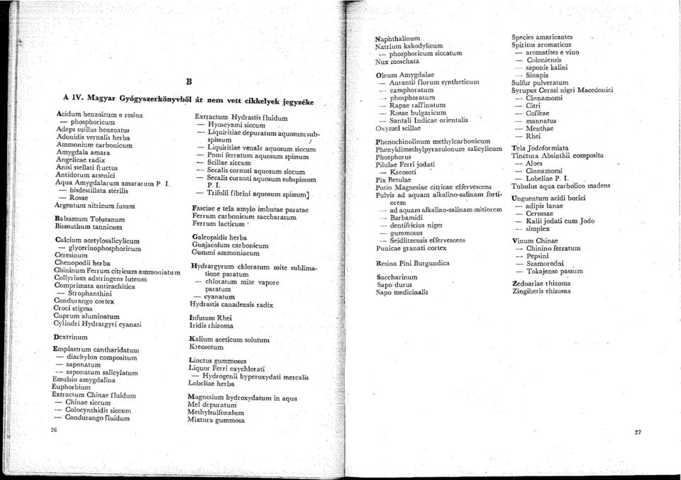Anisi stellati fr uctus Antidotum arsenici Aqua Amygdalarum amararum P L - bisdestillata sterilis - Rosae Argentum nitr:icum fusum Balsamum Tolutanum Bismuthum tannicum Caicium acetylosalicylicum -