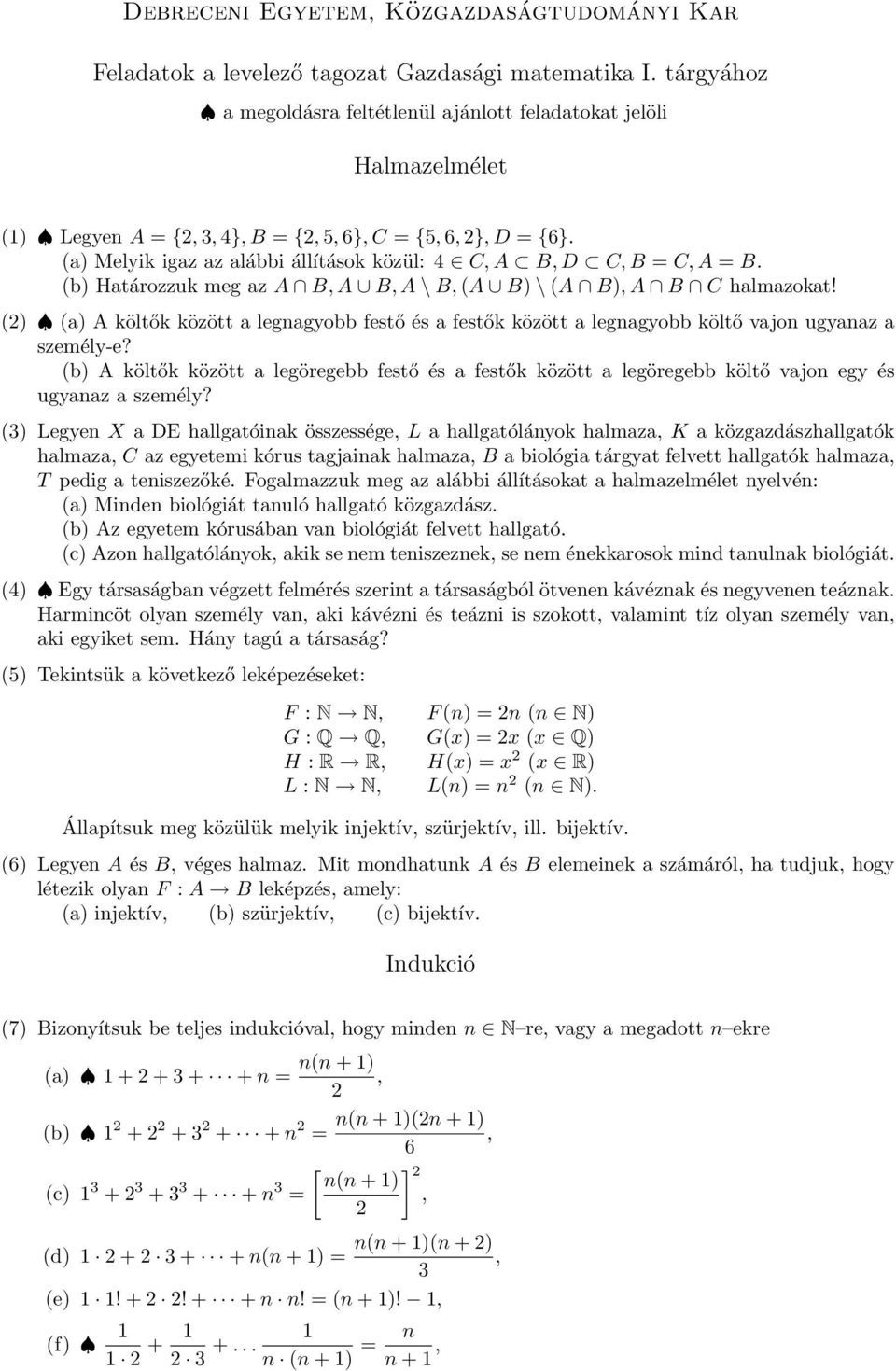 Feladatok a levelező tagozat Gazdasági matematika I. tárgyához.  Halmazelmélet - PDF Free Download