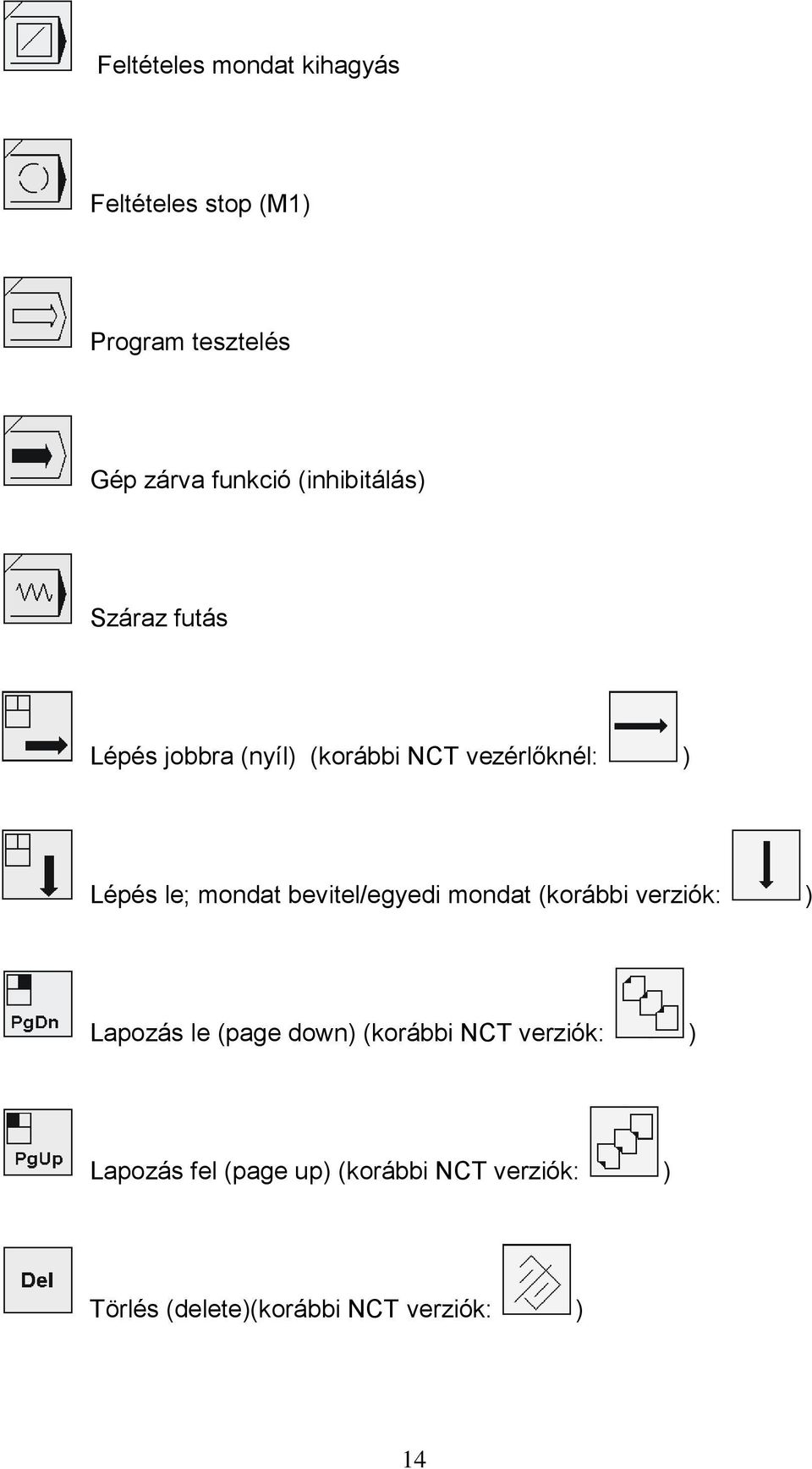 mondat bevitel/egyedi mondat (korábbi verziók: ) Lapozás le (page down) (korábbi NCT