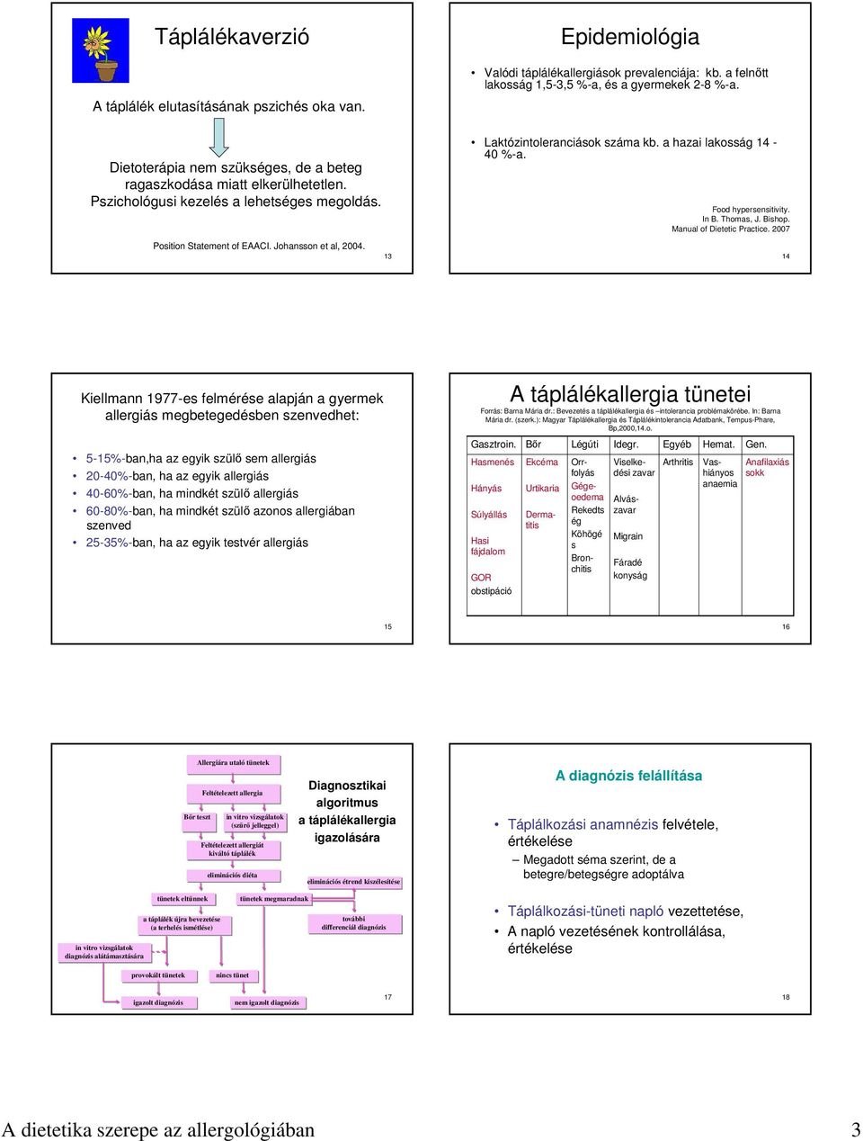 13 Laktózintoleranciások száma kb. a hazai lakosság 14-40 %-a. Food hypersensitivity. In B. Thomas, J. Bishop. Manual of Dietetic Practice.