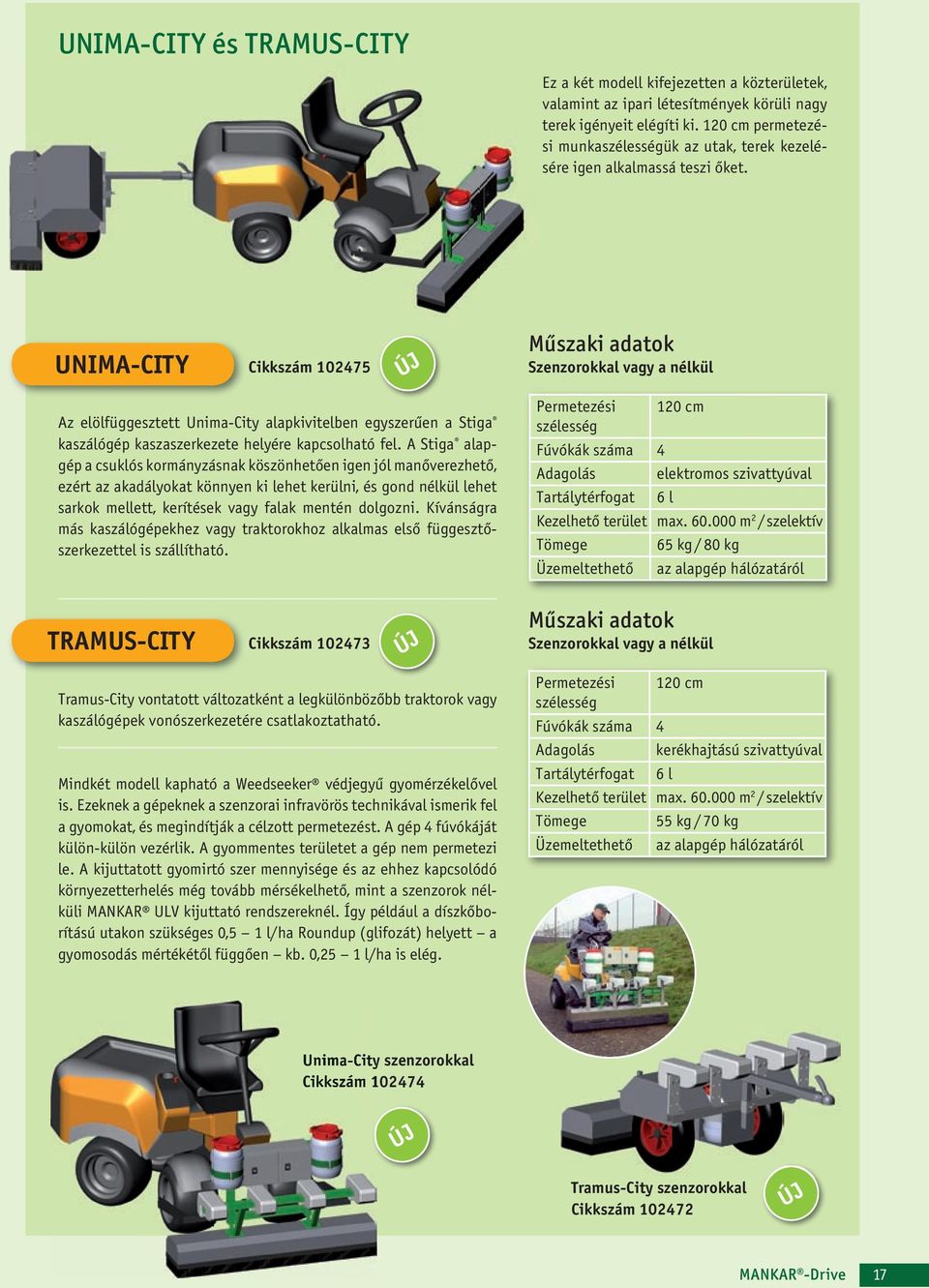 UNIMA-CITY Cikkszám 102475 Szenzorokkal vagy a nélkül Az elölfüggesztett Unima-City alapkivitelben egyszerűen a Stiga kaszálógép kaszaszerkezete helyére kapcsolható fel.