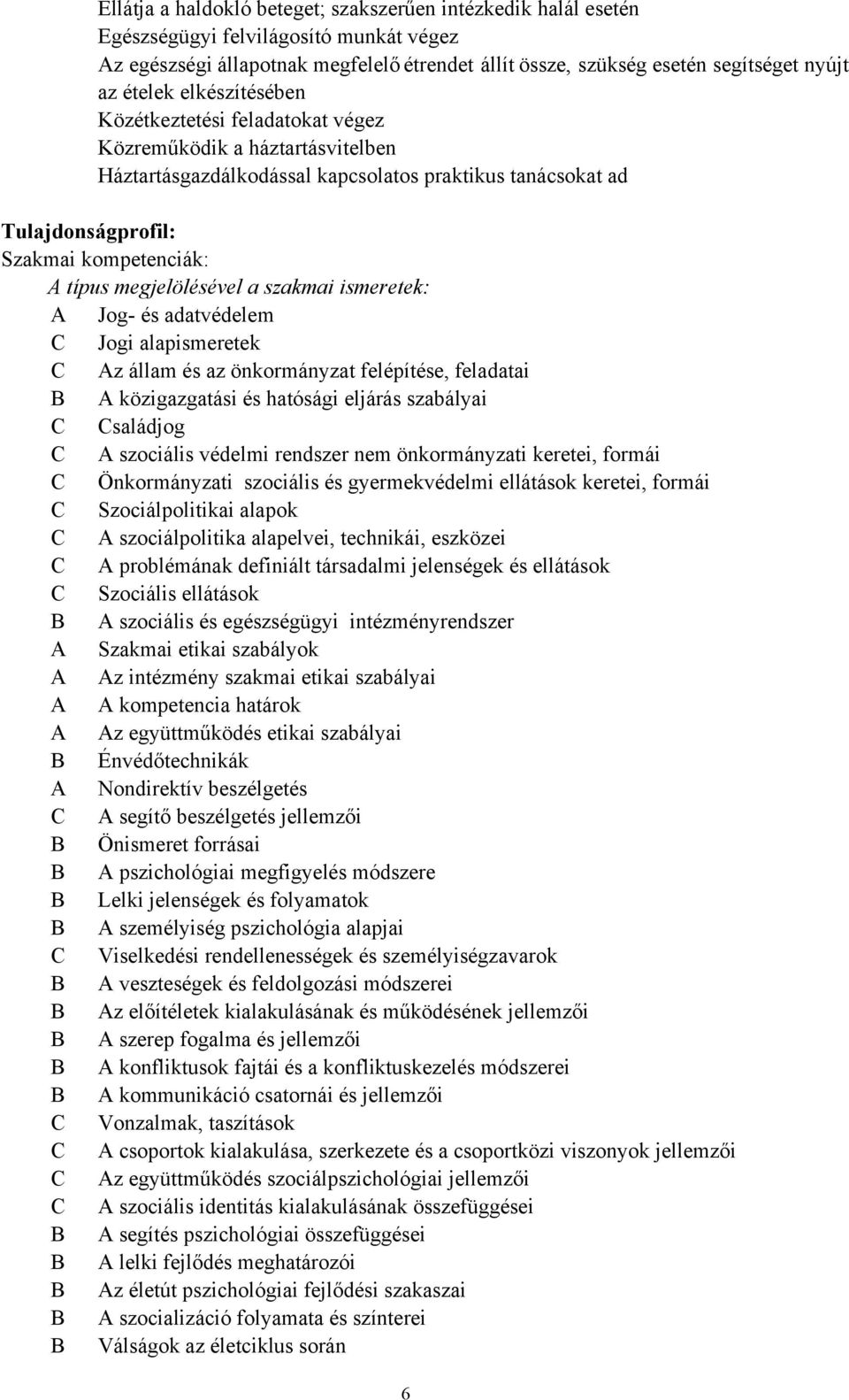 megjelölésével a szakmai ismeretek: A Jog- és adatvédelem Jogi alapismeretek Az állam és az önkormányzat felépítése, feladatai B A közigazgatási és hatósági eljárás szabályai saládjog A szociális