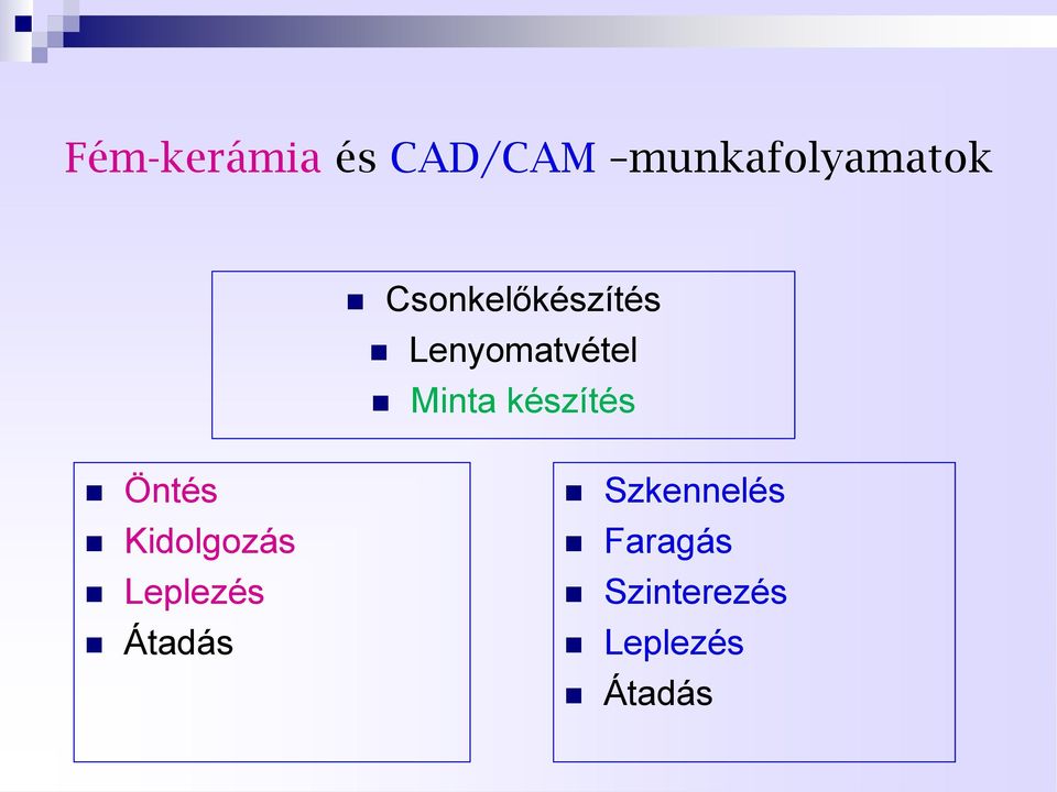 készítés Öntés Kidolgozás Leplezés