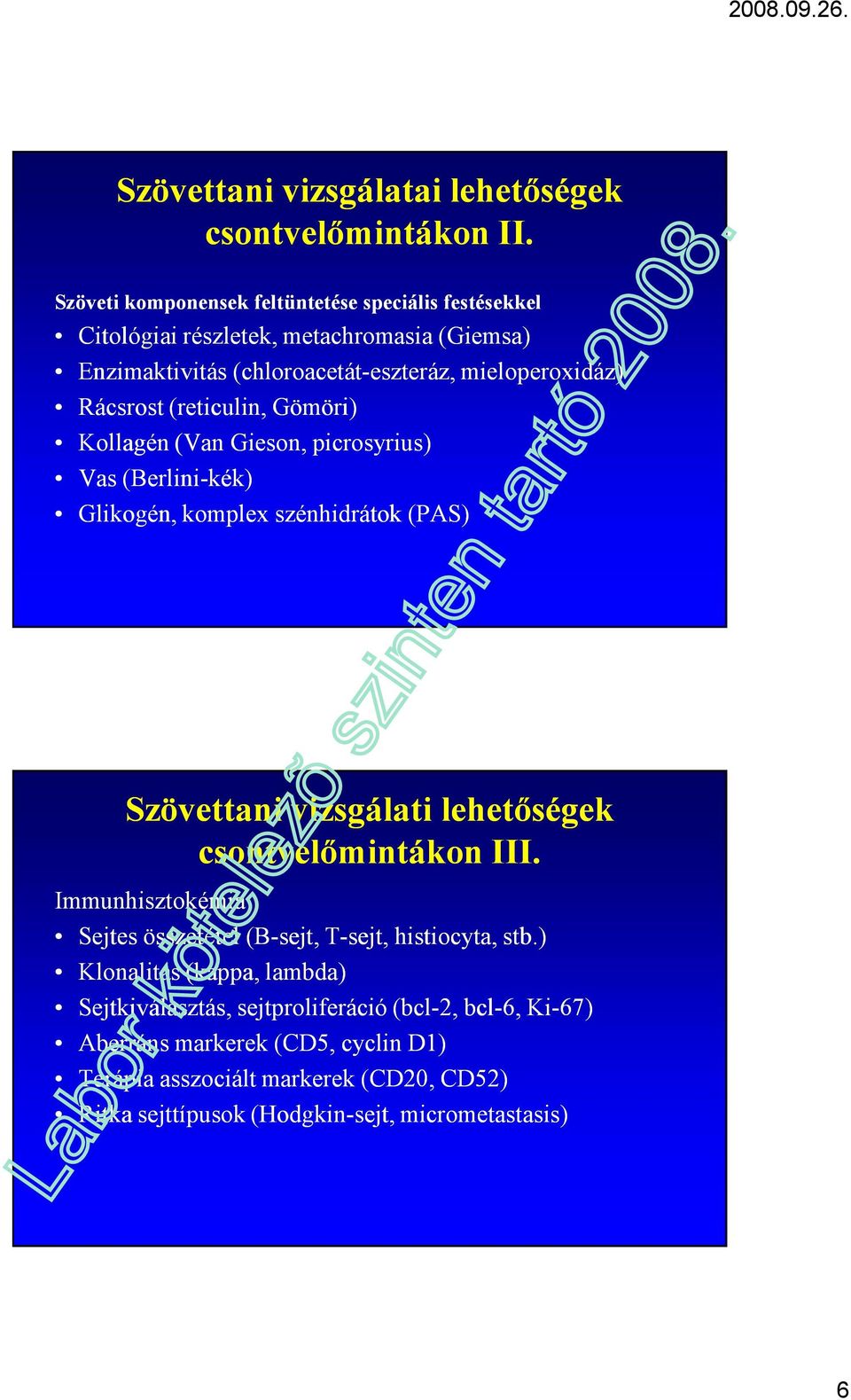 Rácsrost (reticulin, Gömöri) Kollagén (Van Gieson, picrosyrius) Vas (Berlini-kék) Glikogén, komplex szénhidrátok (PAS) Szövettani vizsgálati lehetőségek
