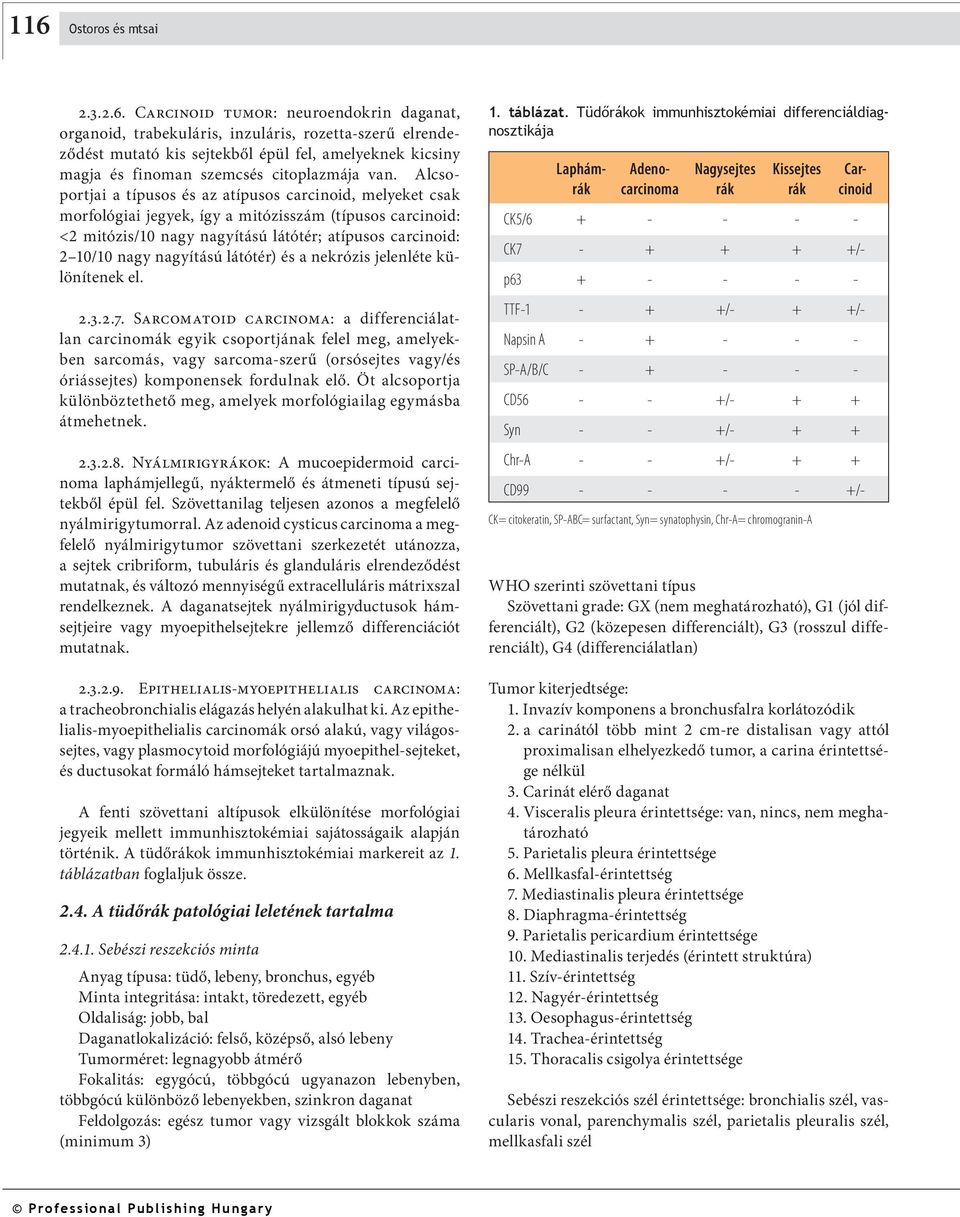 Alcsoportjai a típusos és az atípusos carcinoid, melyeket csak morfológiai jegyek, így a mitózisszám (típusos carcinoid: <2 mitózis/10 nagy nagyítású látótér; atípusos carcinoid: 2 10/10 nagy