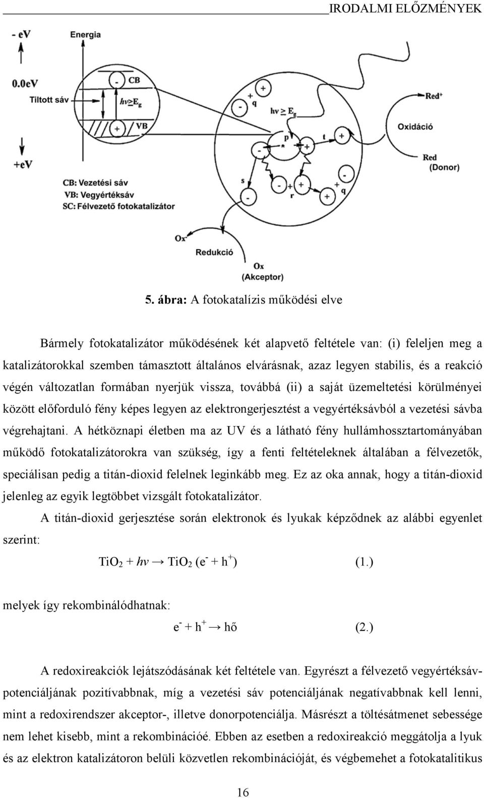 és a reakció végén változatlan formában nyerjük vissza, továbbá (ii) a saját üzemeltetési körülményei között előforduló fény képes legyen az elektrongerjesztést a vegyértéksávból a vezetési sávba