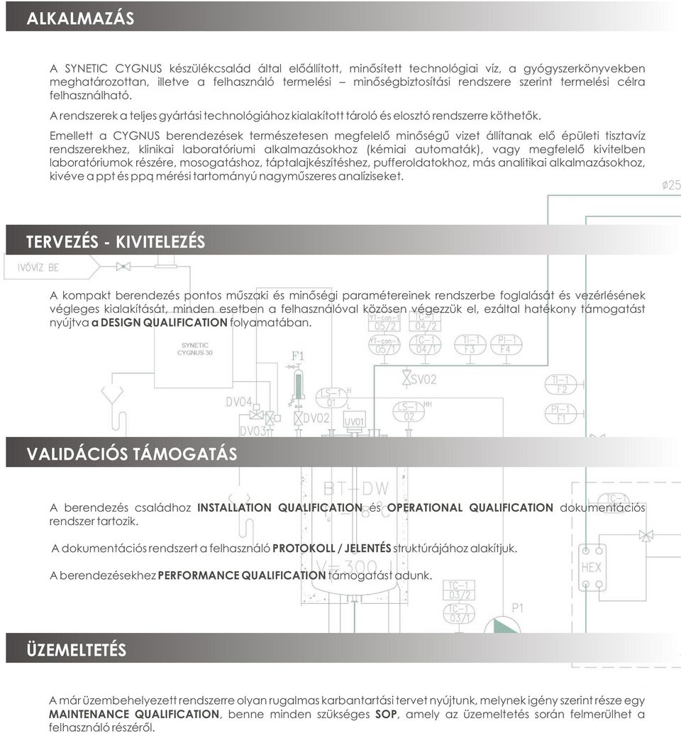 Emellett a CYGNUS berendezések természetesen megfelelõ minõségû vizet állítanak elõ épületi tisztavíz rendszerekhez, klinikai laboratóriumi alkalmazásokhoz (kémiai automaták), vagy megfelelõ