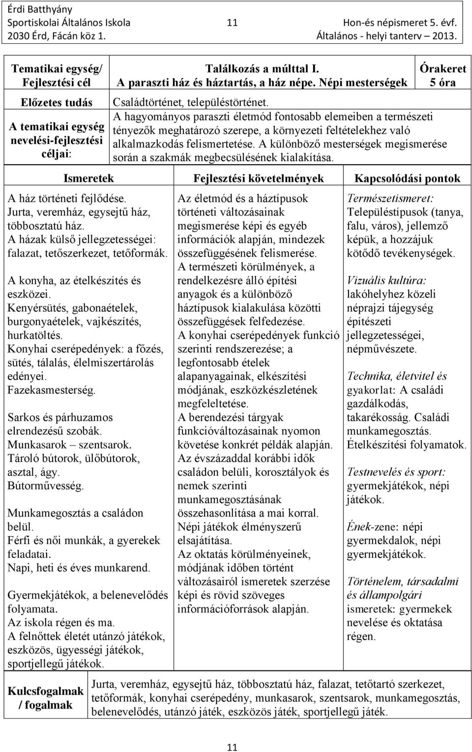 A hagyományos paraszti életmód fontosabb elemeiben a természeti tényezők meghatározó szerepe, a környezeti feltételekhez való alkalmazkodás felismertetése.